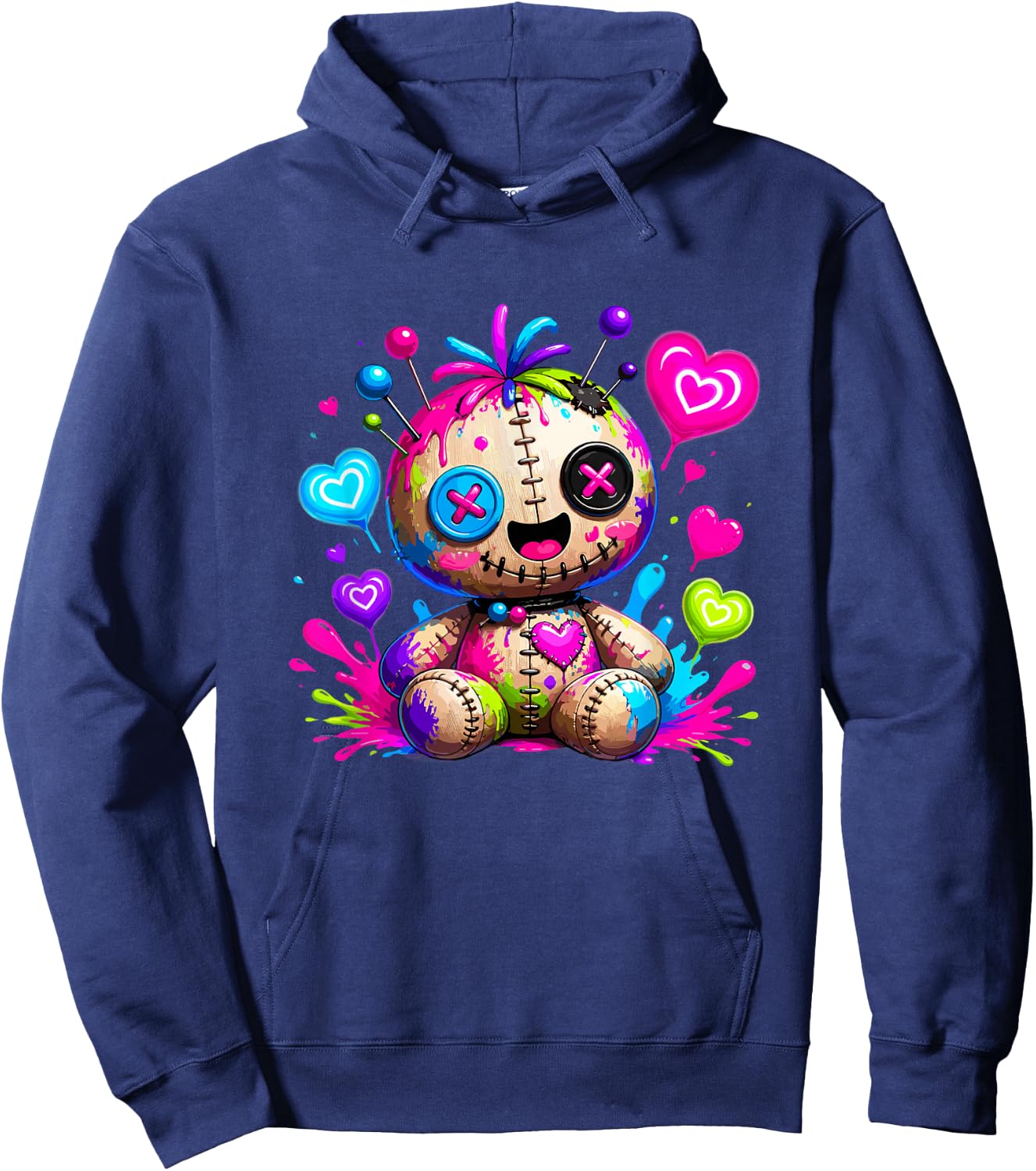 Colorful Creepy Cute Voodoo Doll Pastel Goth Hearts Hoodie - Hoodie | Navy
