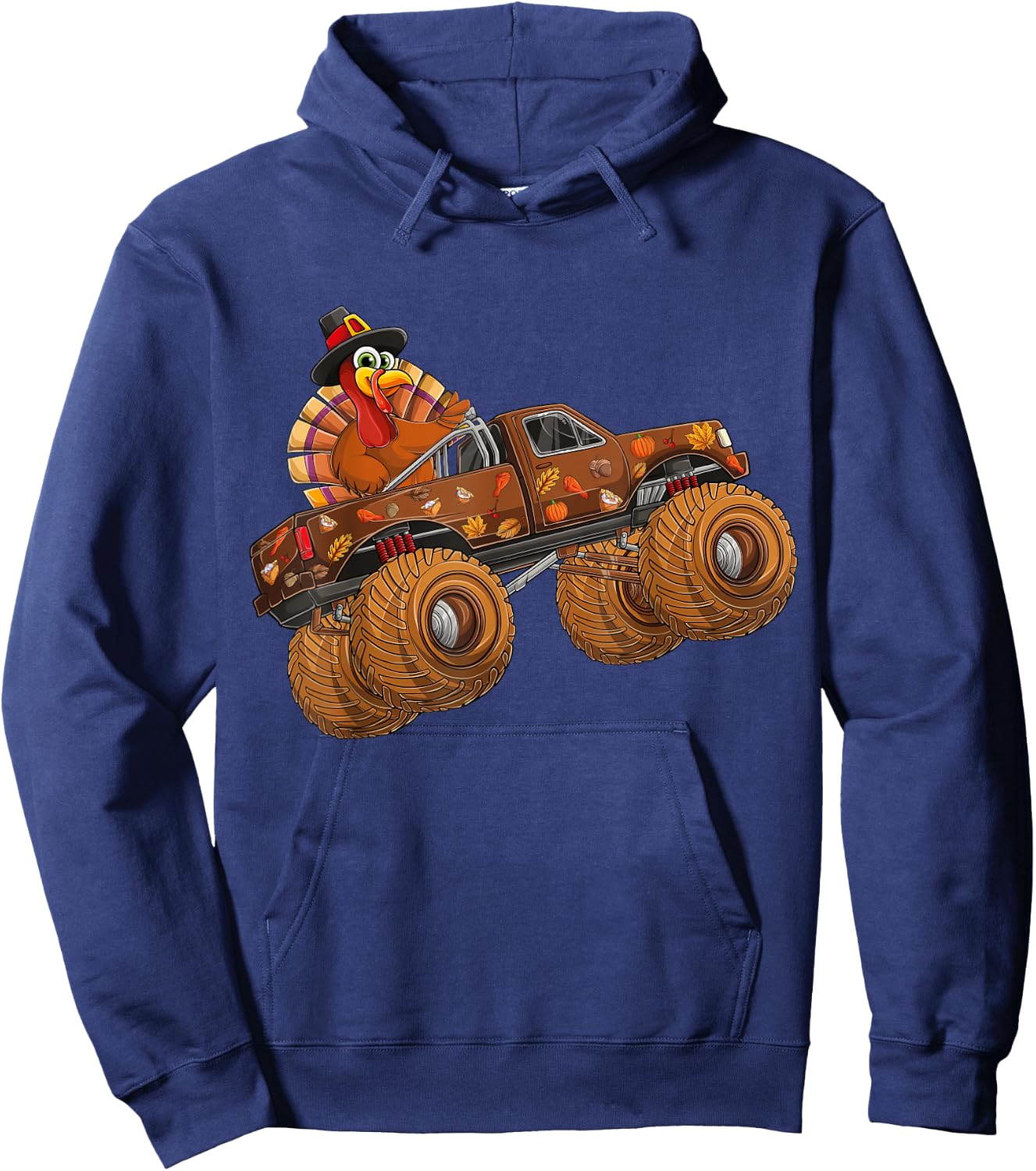 Funny Thanksgiving Turkey Day Riding Monster Truck Kids Boy Hoodie - Hoodie | Navy