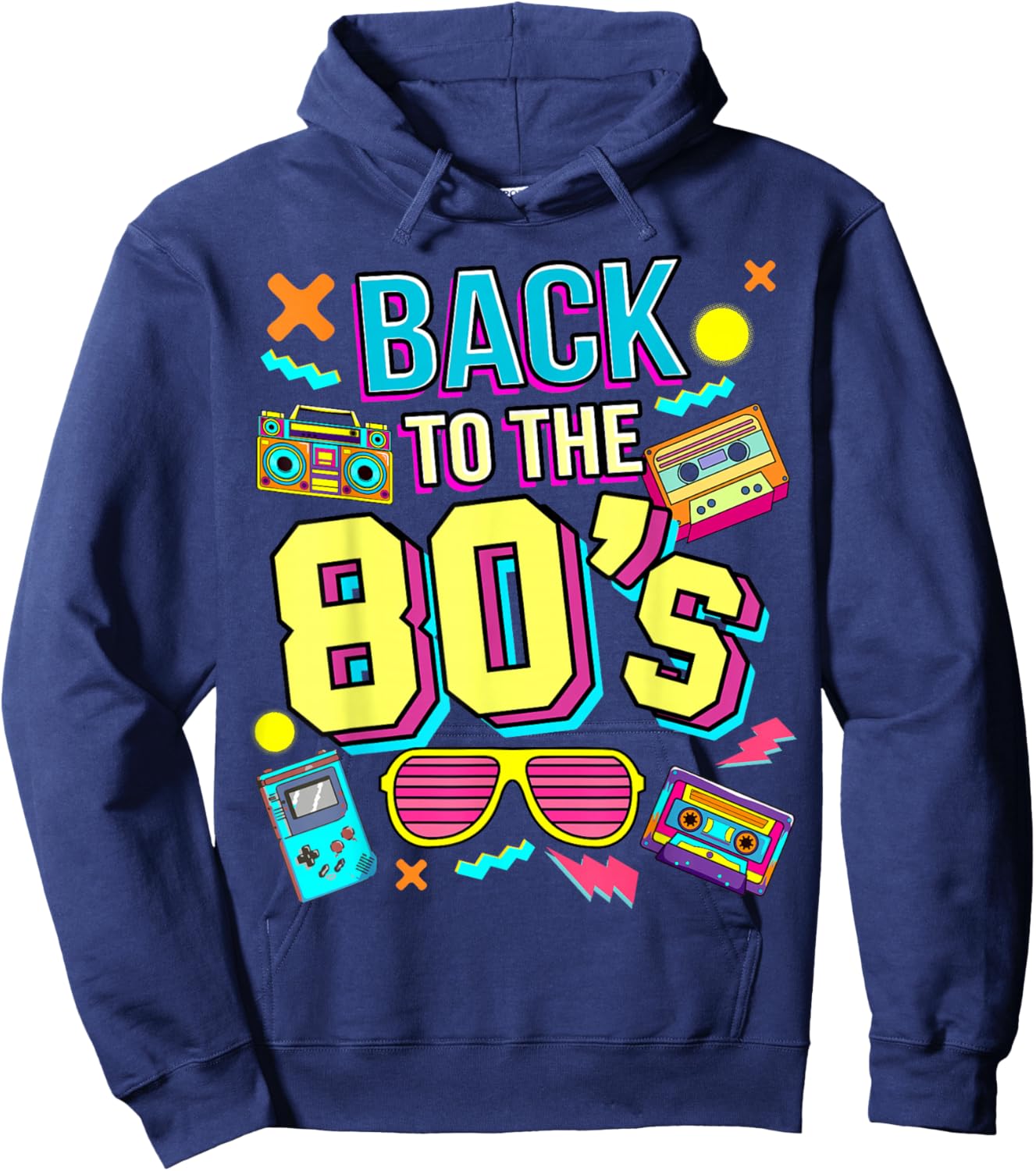 Back To 80's 1980s Vintage Retro Eighties Costume Party , black Hoodie - Hoodie | Navy
