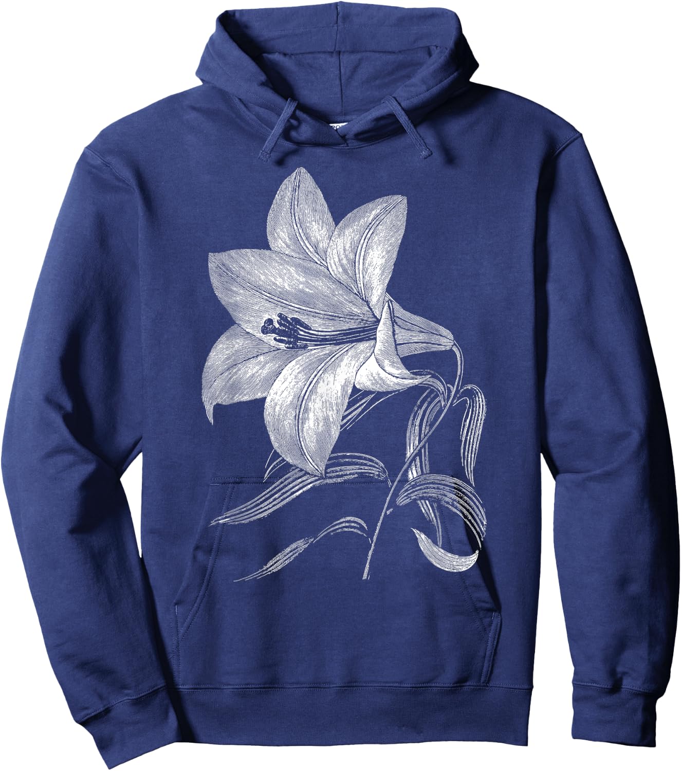 Lily Flower Retro Vintage Floral Graphic Gift - White Lily Hoodie - Hoodie | Navy