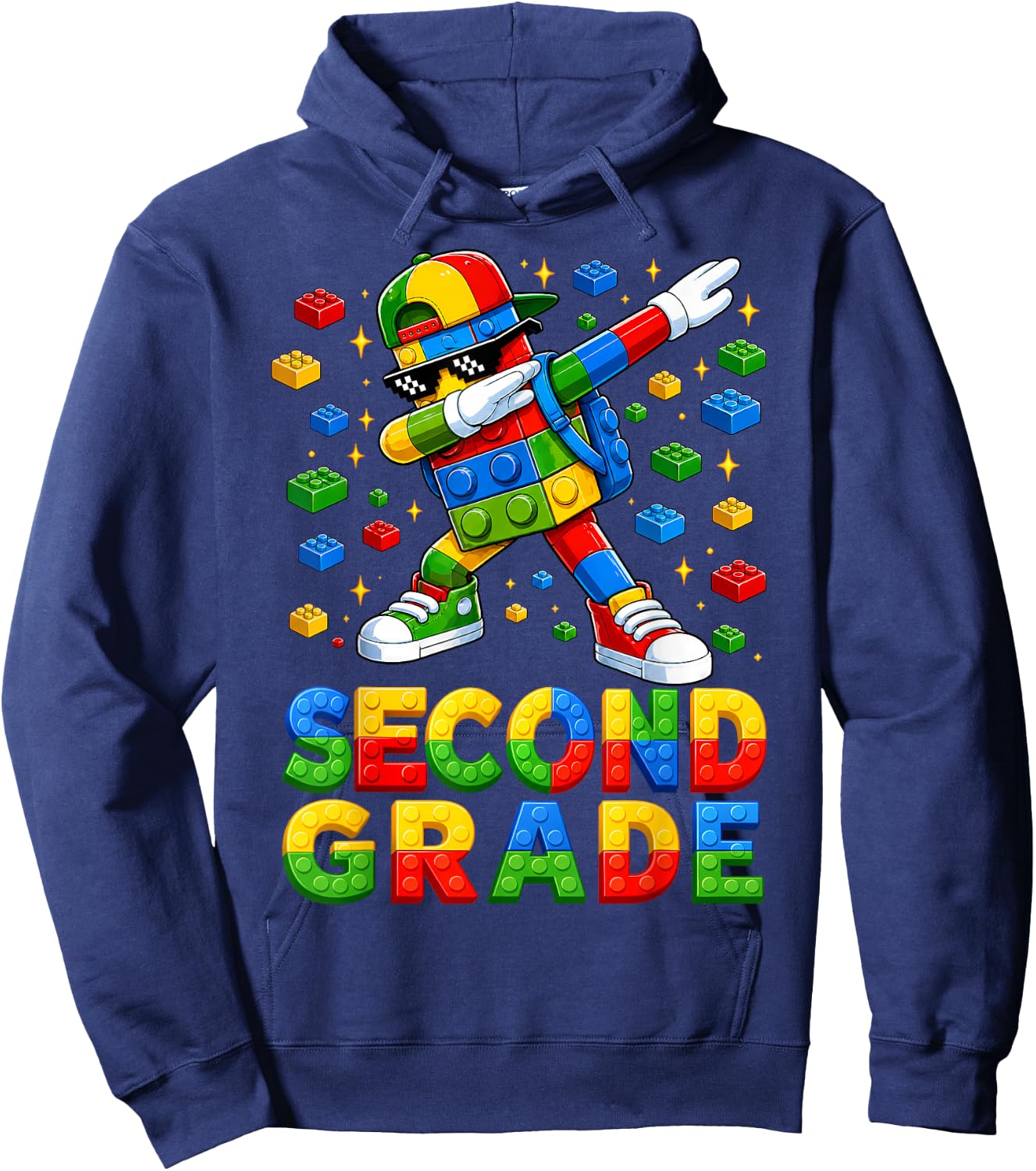 Hello 2nd Grade Kid Boy Building Blocks Brick Back to School Hoodie - Hoodie | Navy