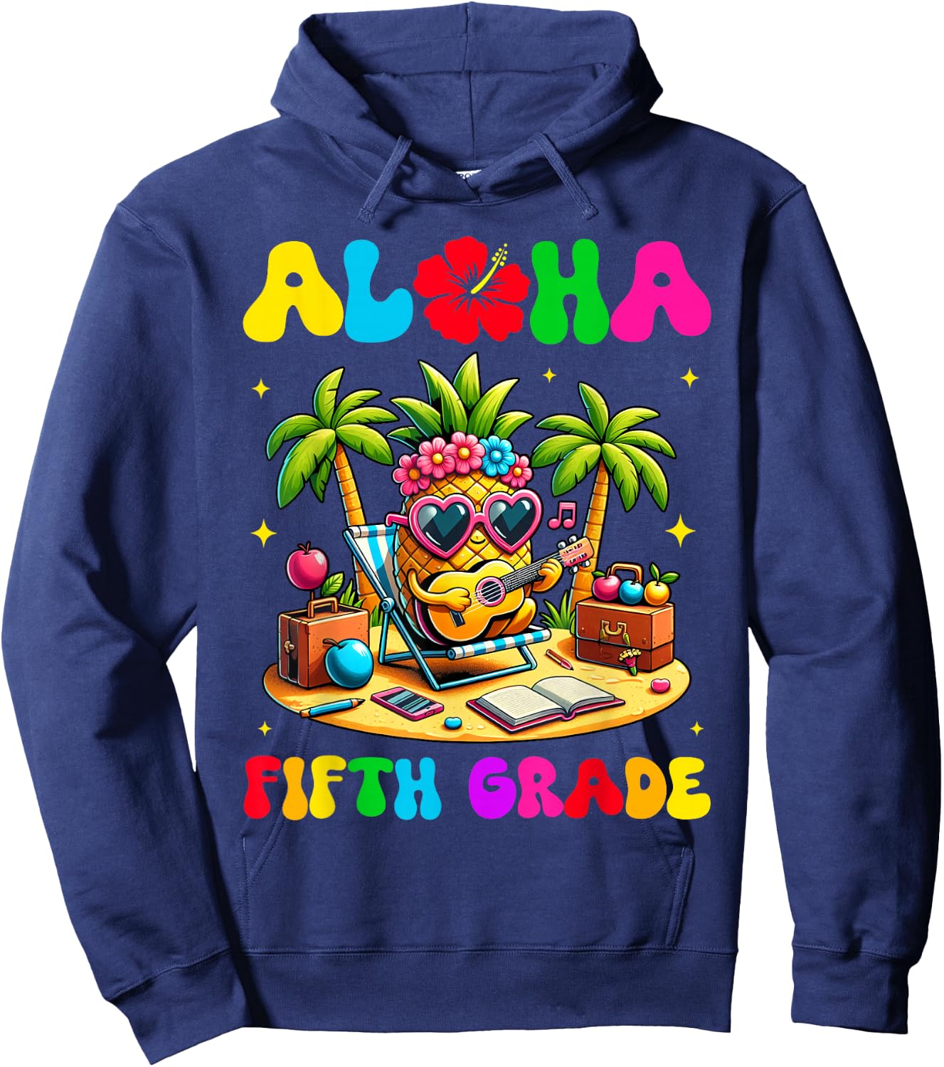 Aloha Fifth Grade Pineapple Hawaii Back to School Kids Girl Hoodie - Hoodie | Navy