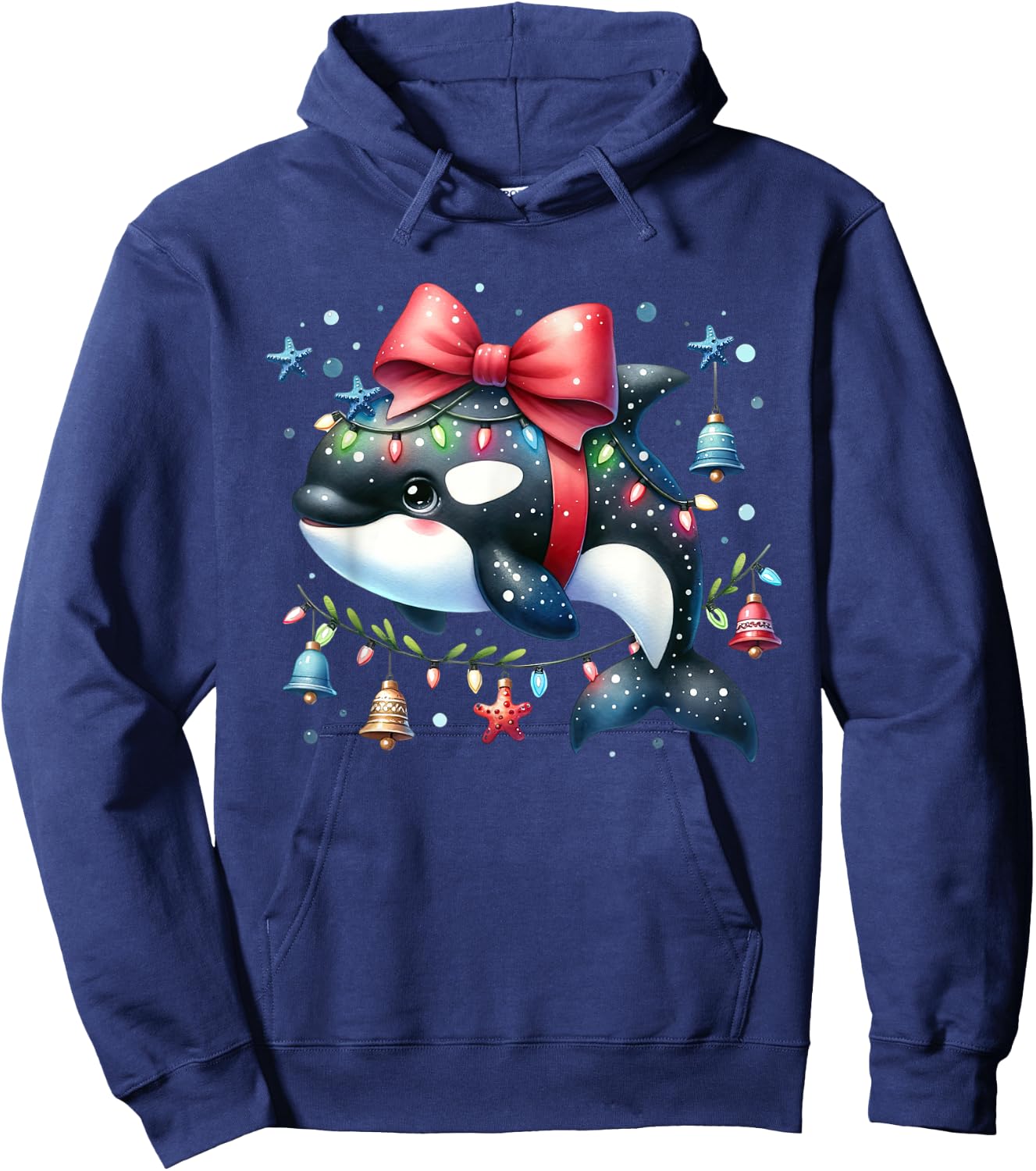 Santa Orca Killer Whale for Boys Girls Christmas Tree Lights Hoodie - Hoodie | Navy