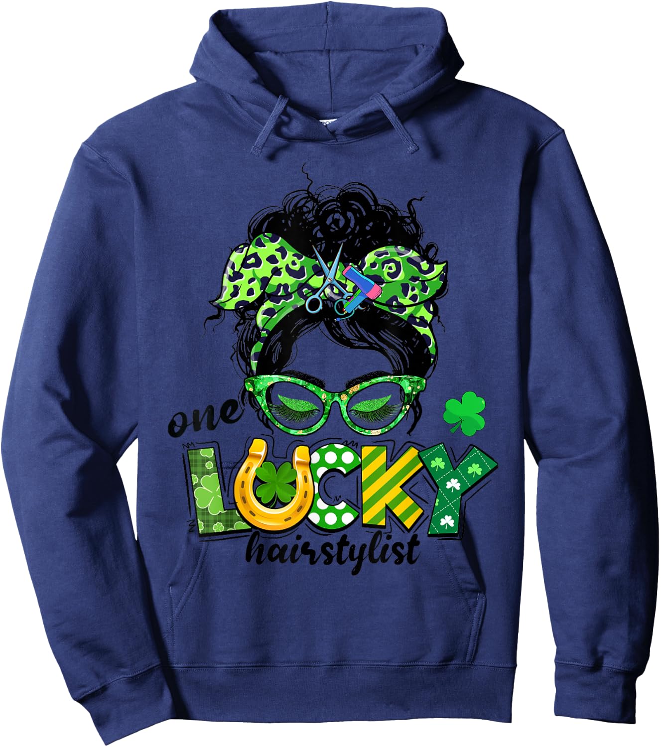One Lucky Hairstylist Messy Bun Women St Patrick's Day Hoodie - Hoodie | Navy