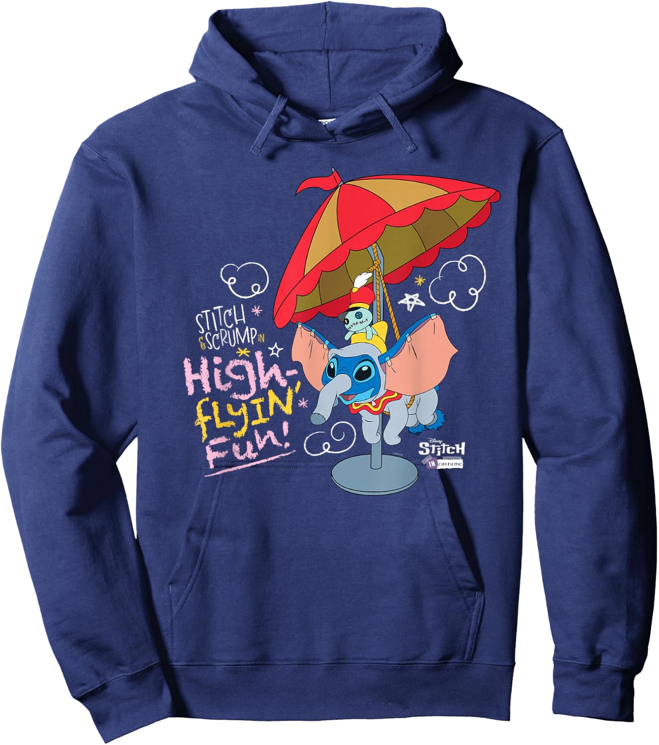 Disney 100 Stitch in Costume Dumbo High-Flyin’ Fun & Scrump Hoodie - Hoodie | Navy