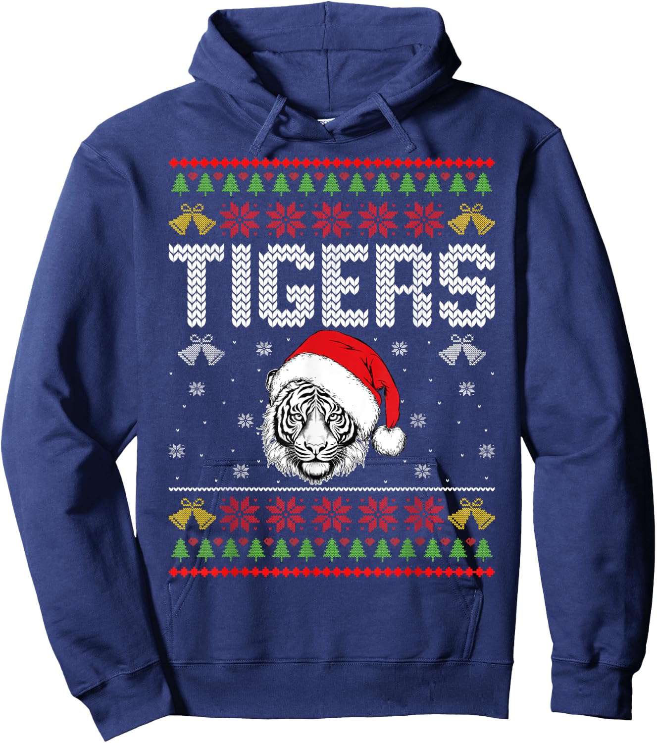 Tiger Wearing Santa Hat Xmas Party Ugly Christmas Tiger Hoodie - Hoodie | Navy
