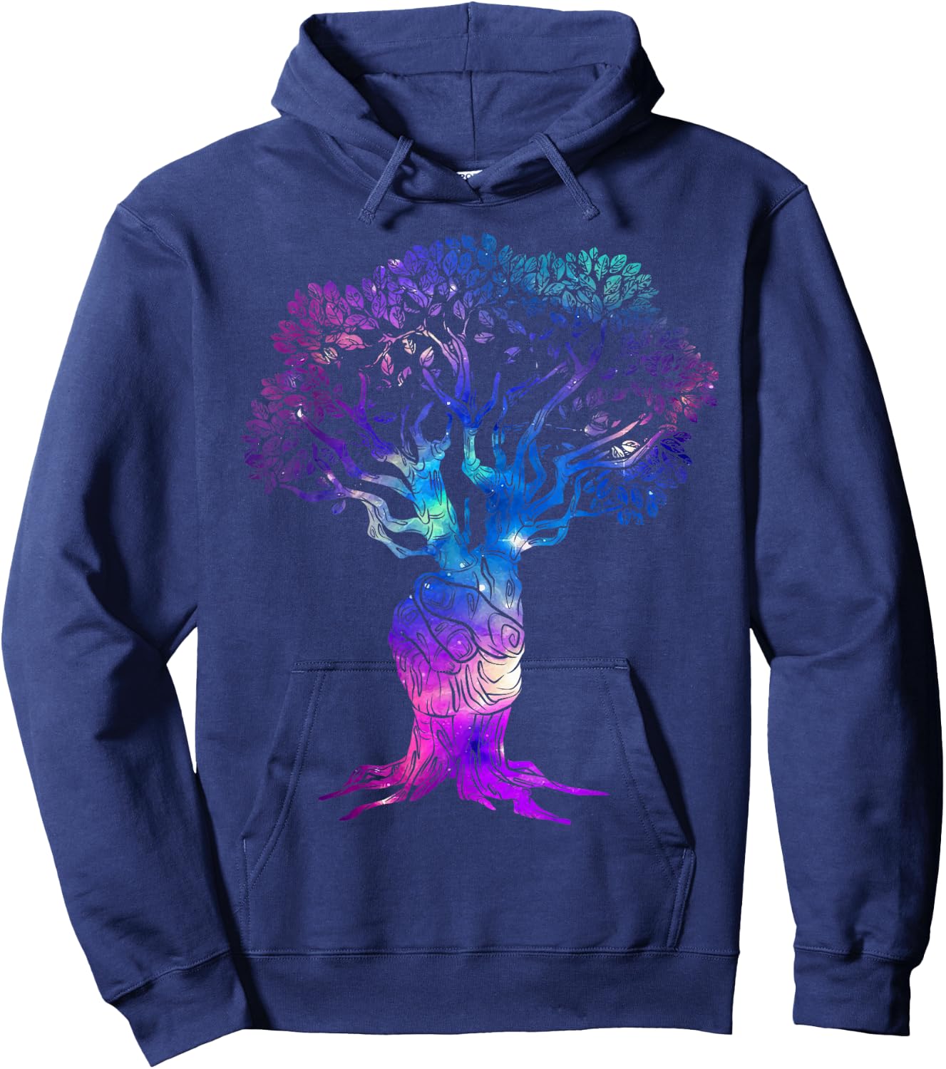 Tree of Peace Hand Sign Retro Tree of Life 60s 70s Vibe Tree Hoodie - Hoodie | Navy