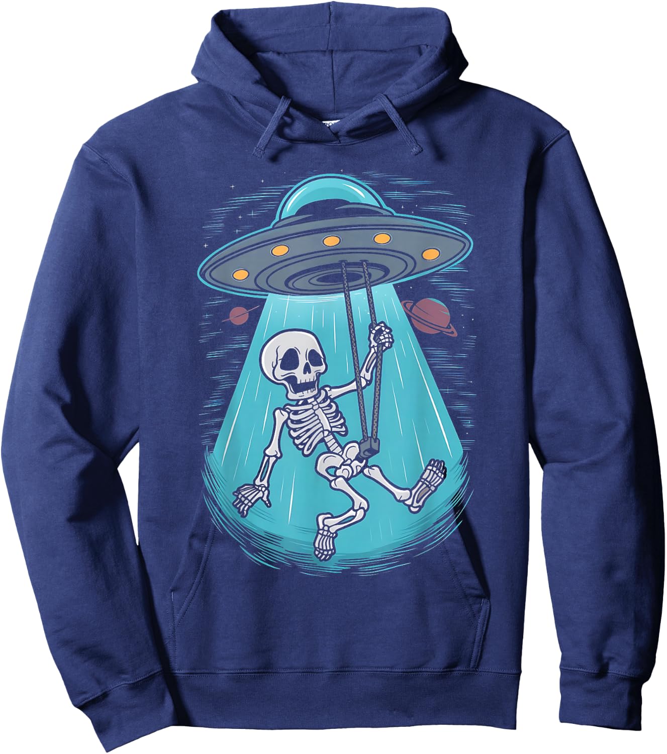 Skeleton Alien UFO Beam Swing Boys Girts Halloween Graphic Hoodie - Hoodie | Navy