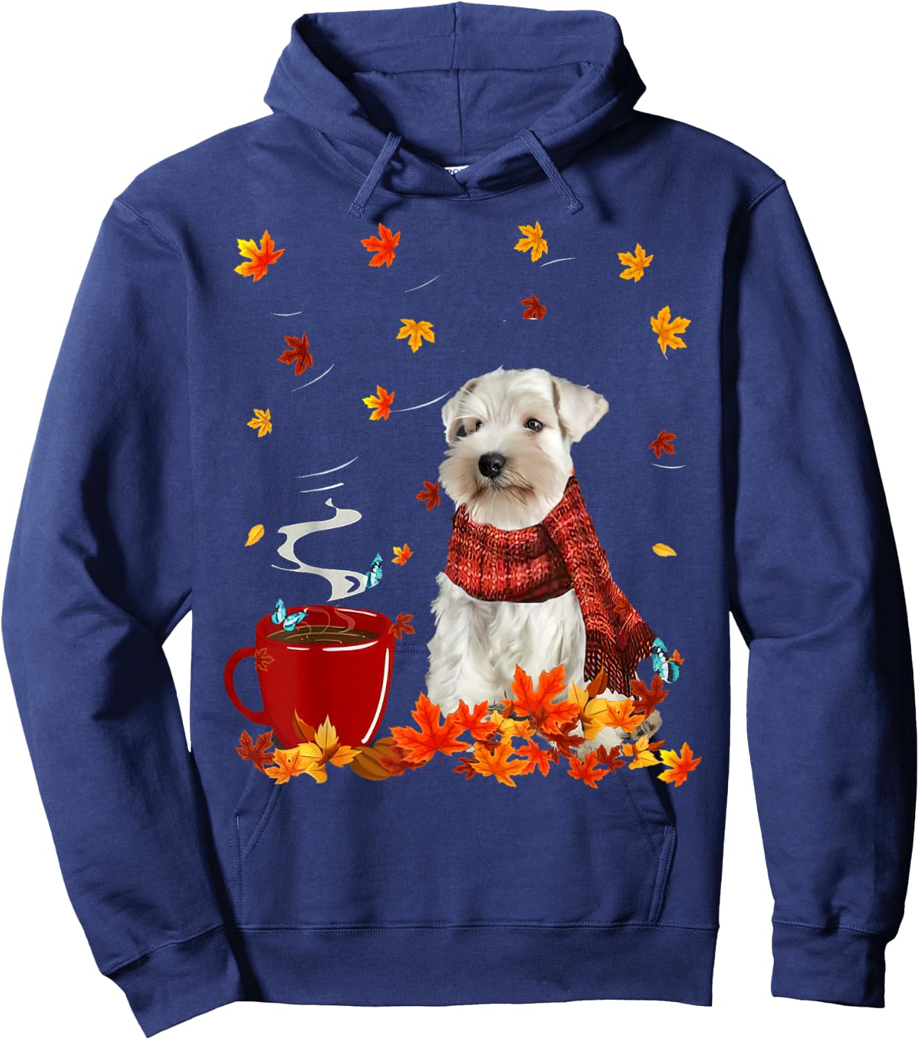 Schnauzer Fall Red Scarf Autumn Leaf For Dog Lover Men Women Hoodie - Hoodie | Navy