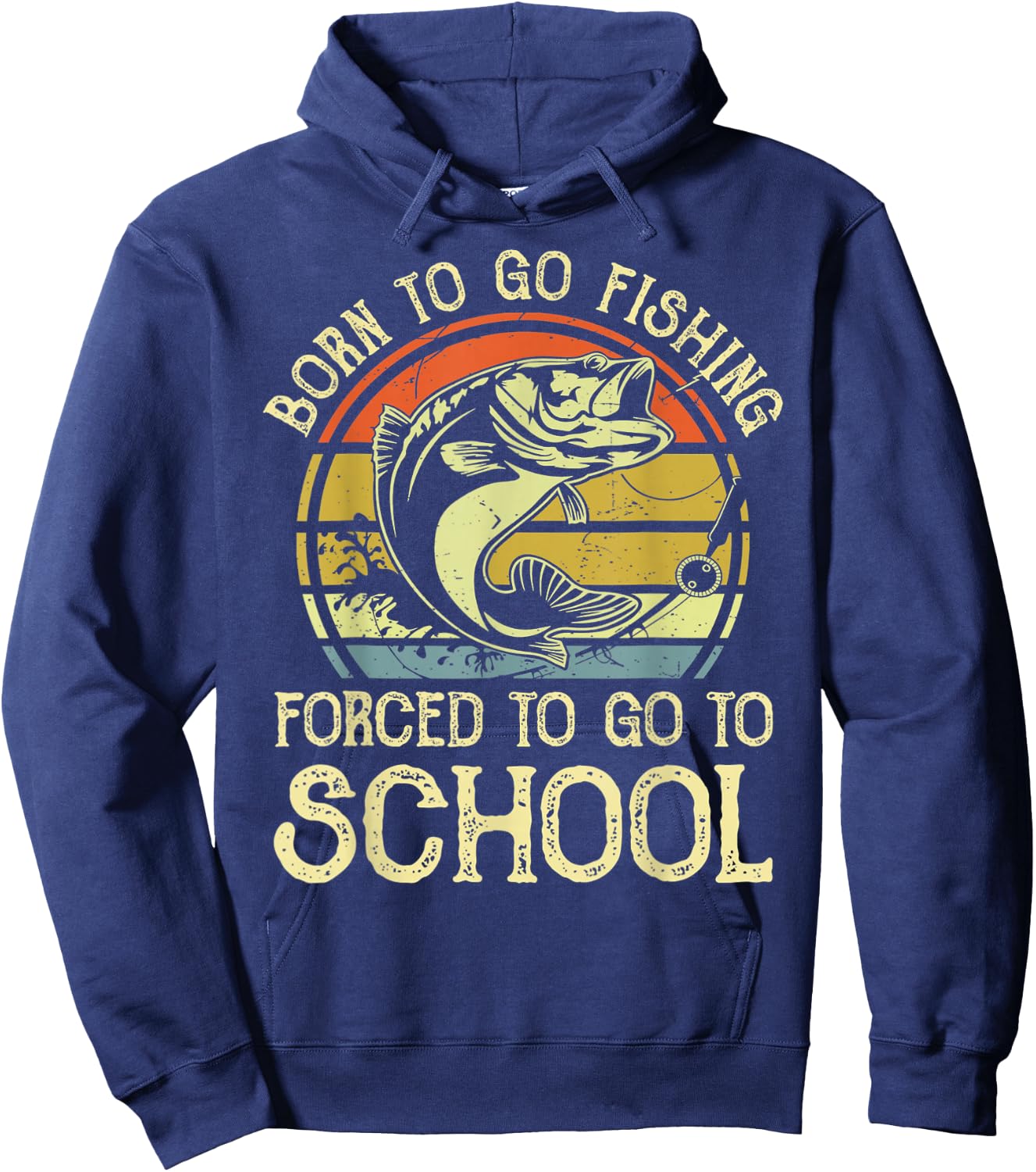 Born Fishing Forced To School Funny Bass Fish Fisherman Boys Hoodie - Hoodie | Navy