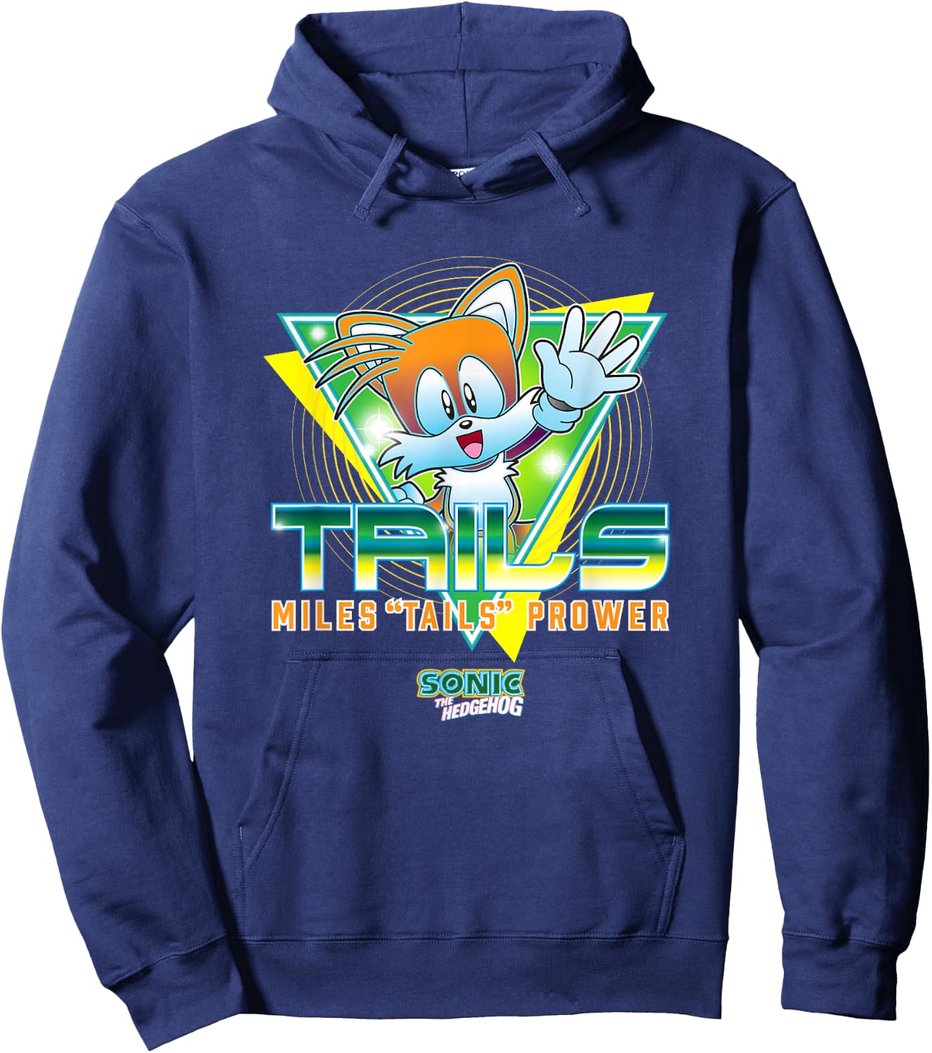 Sonic The Hedgehog Miles Tails Prower Retro Neon Logo Hoodie - Hoodie | Navy