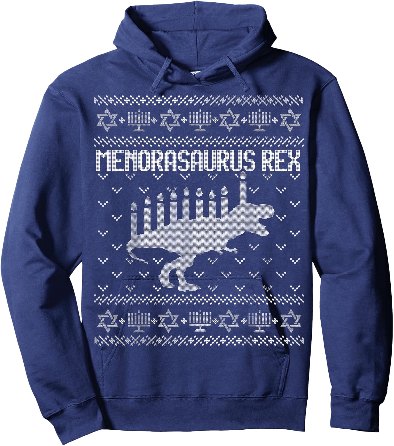 Funny Ugly Hanukkah Sweater Shirt Dinosaur Trex Menorasaurus Hoodie - Hoodie | Navy