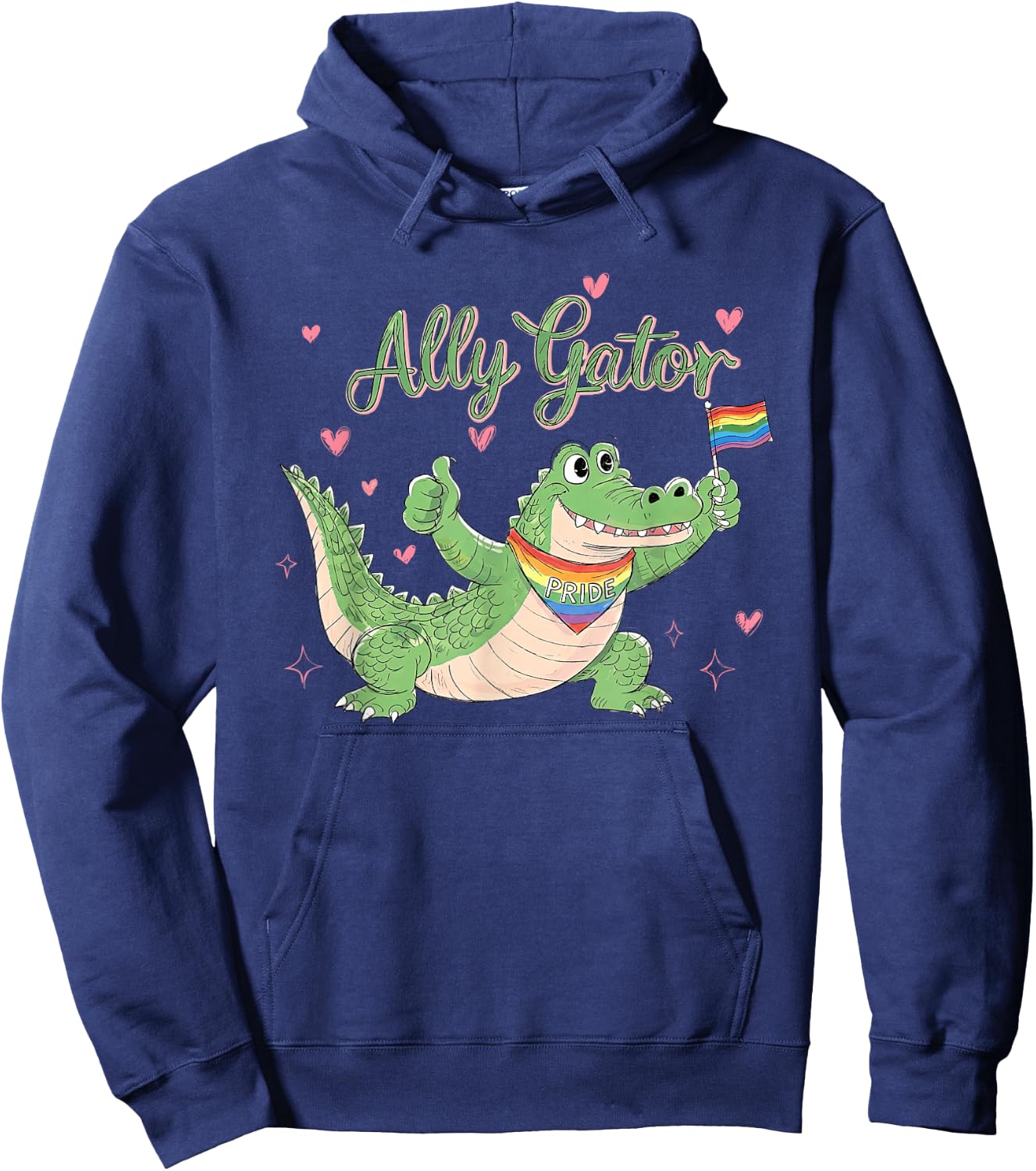 Proud Ally Gator Pride Month LGBTQ Alligator Rainbow Flag Hoodie - Hoodie | Navy