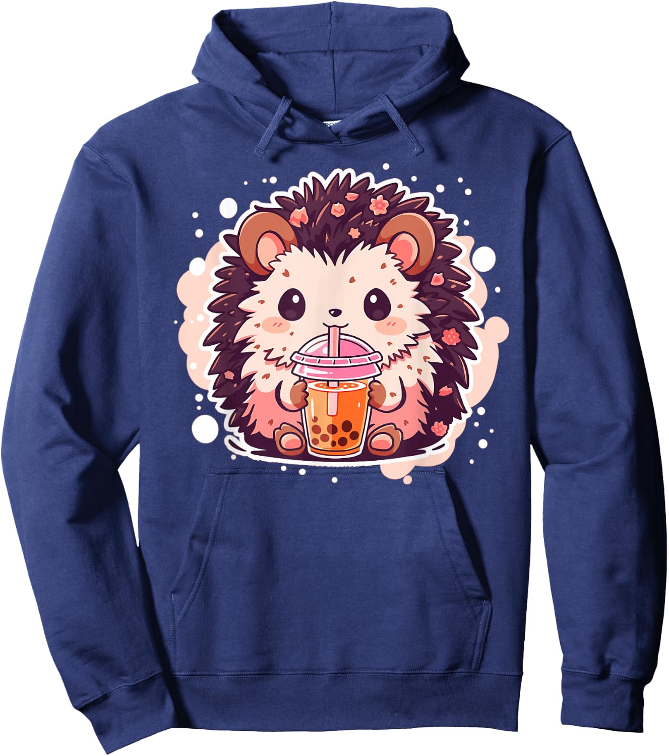 Kawaii Hedgehog drinks Bubble Tea Hedgehogs Boba Hoodie - Hoodie | Navy