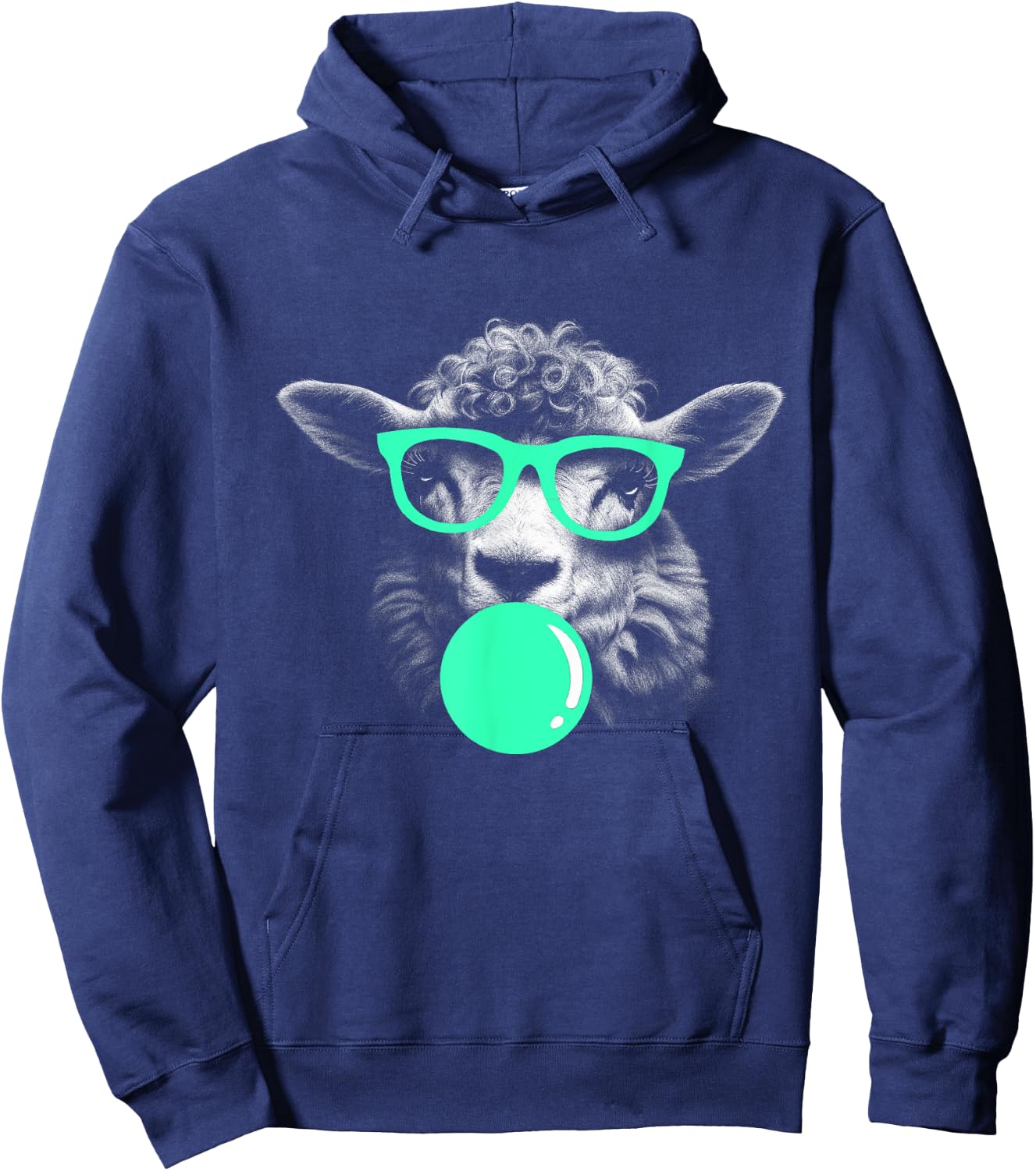 Sheep Funny Sunglasses Chewing Gum Fun cool shaggy green Hoodie - Hoodie | Navy