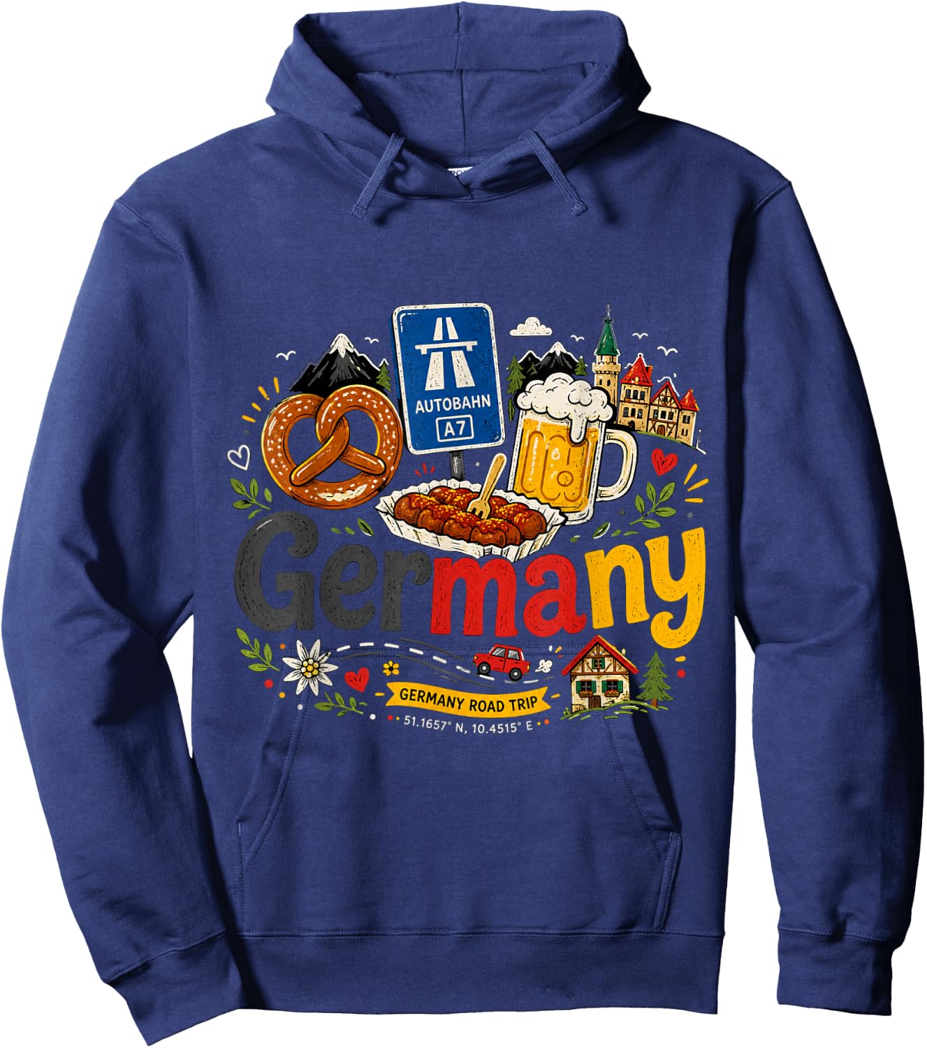 Hand Drawn Germany Travel Souvenir Landmark Gift Hoodie - Hoodie | Navy