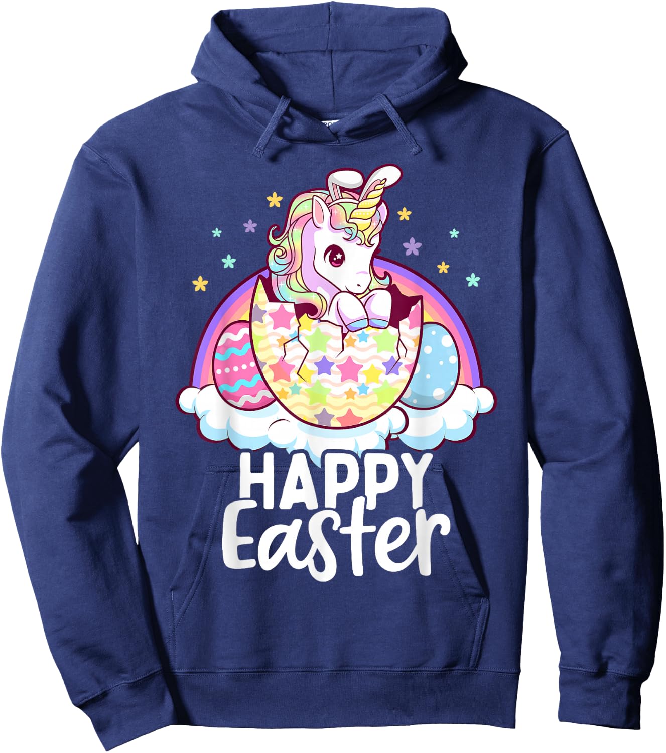 Happy Easter Unicorn Bunny Girls Kids Easter Eggs Hoodie - Hoodie | Navy