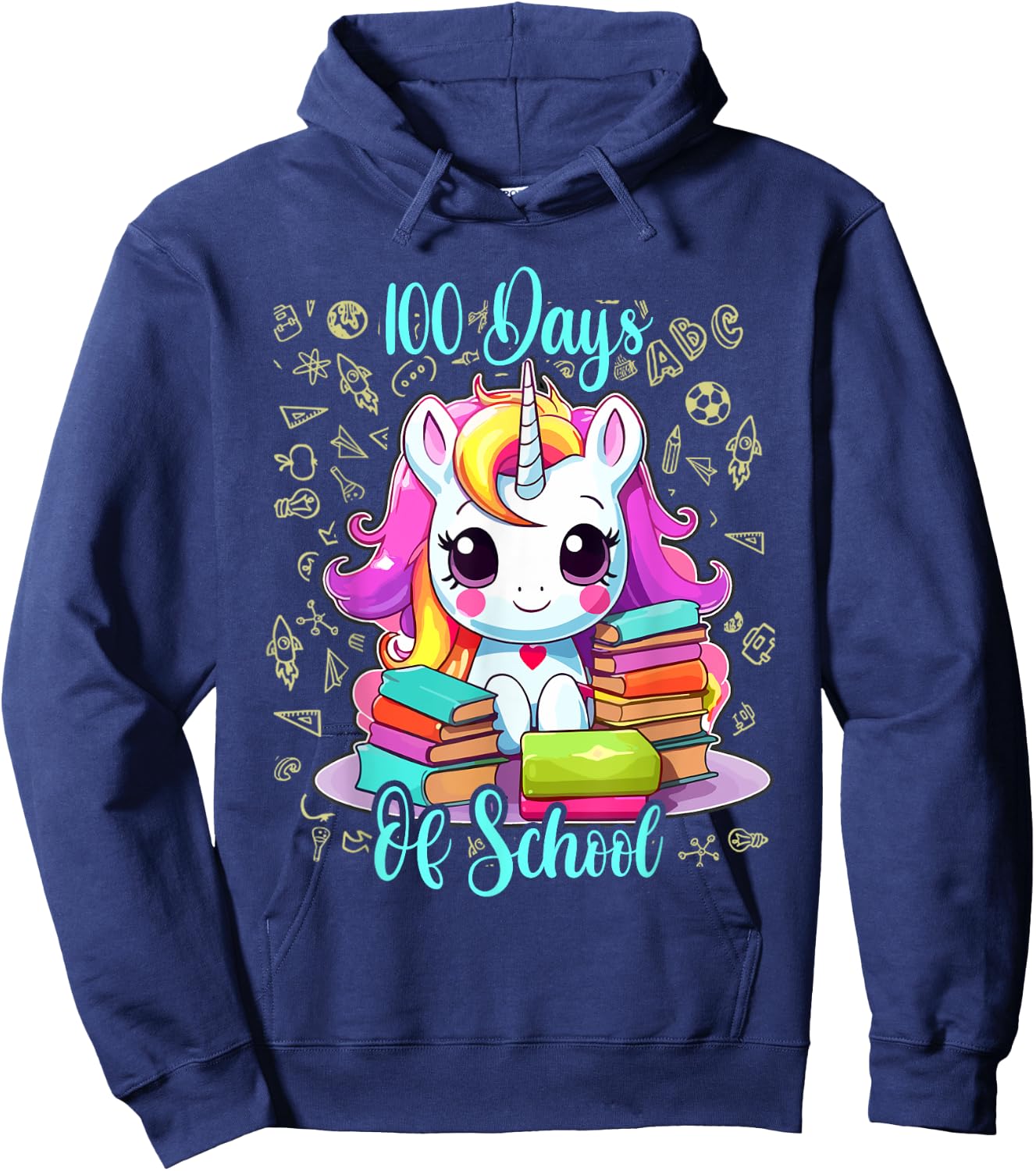 100 Days Of School Unicorn Shirt Girls, 100th Day Of School Hoodie - Hoodie | Navy