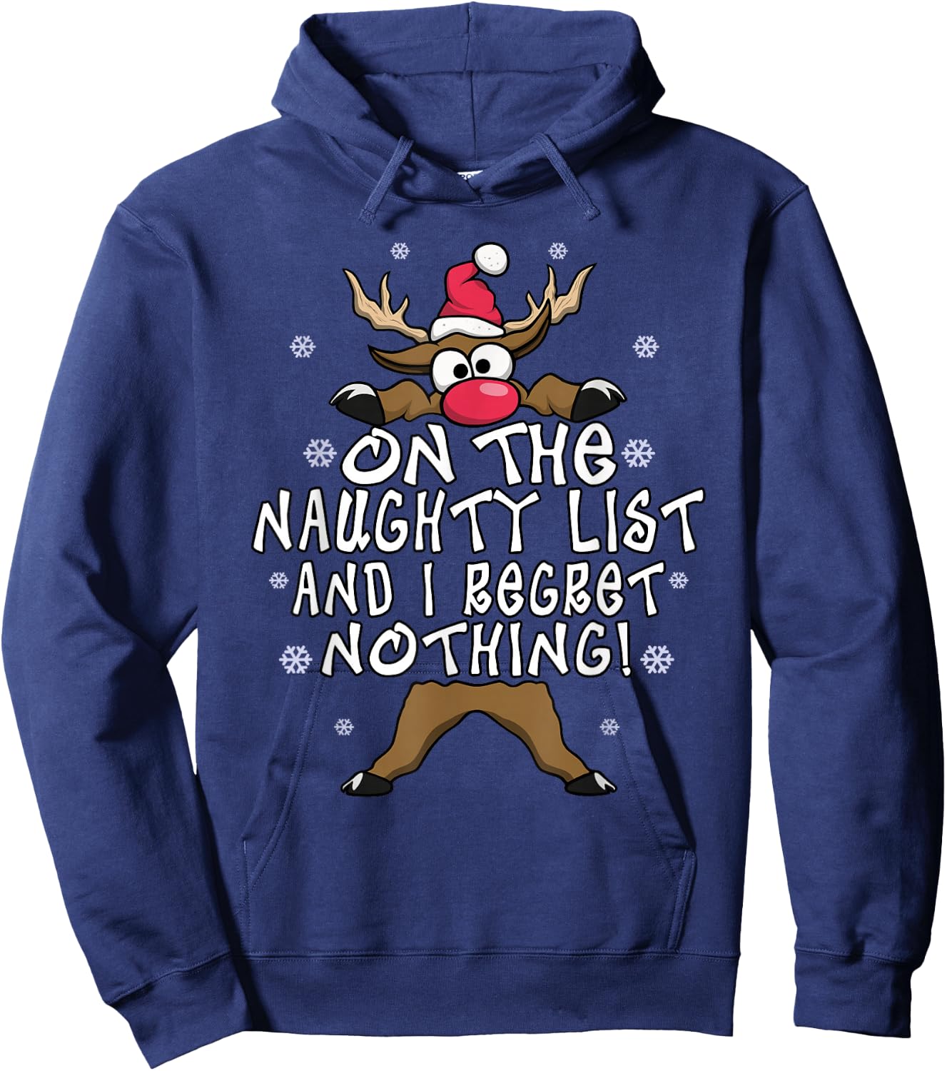 On The Naughty List and I Regret Nothing Reindeer Christmas Hoodie - Hoodie | Navy