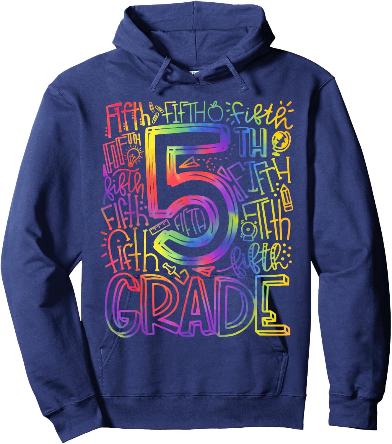5th Grade Typography Back To School First Day of Fifth Grade Hoodie - Hoodie | Navy