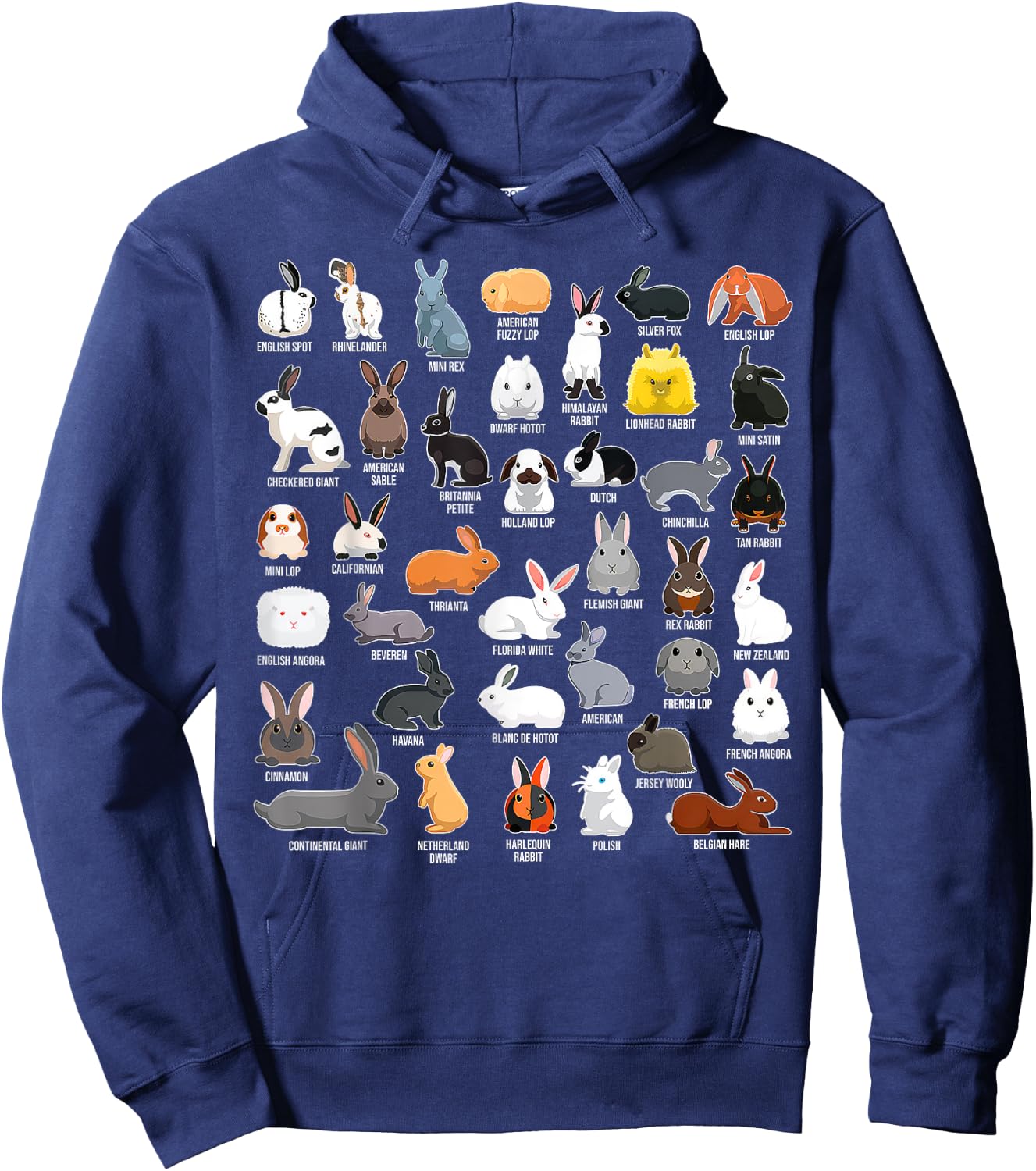 Types Of Rabbits Bunny Lover Animals Pet Men Women Kids Hoodie - Hoodie | Navy