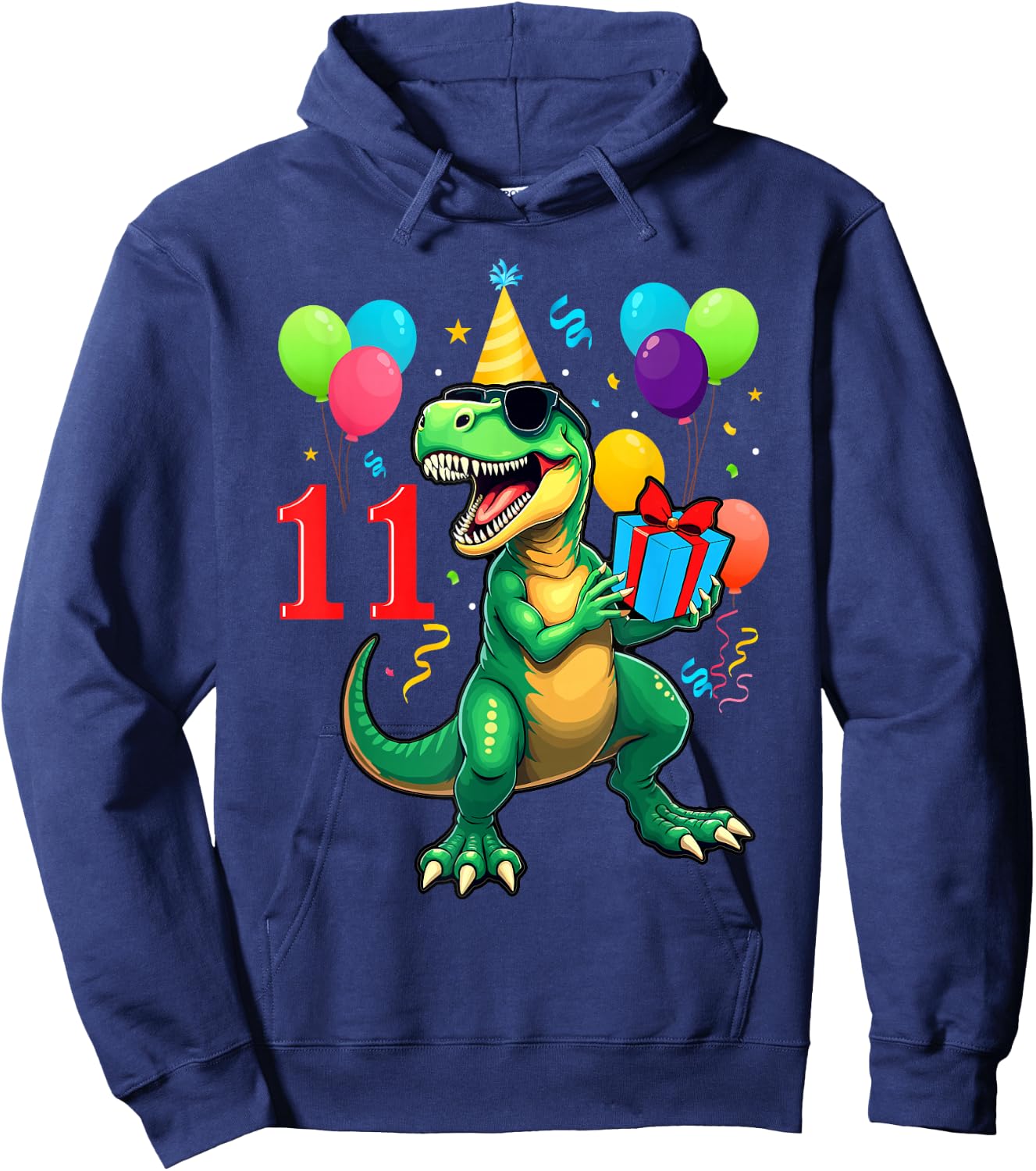 11th Birthday Shirt Boy Dinosaur Happy Bday T-rex Party Kids Hoodie - Hoodie | Navy