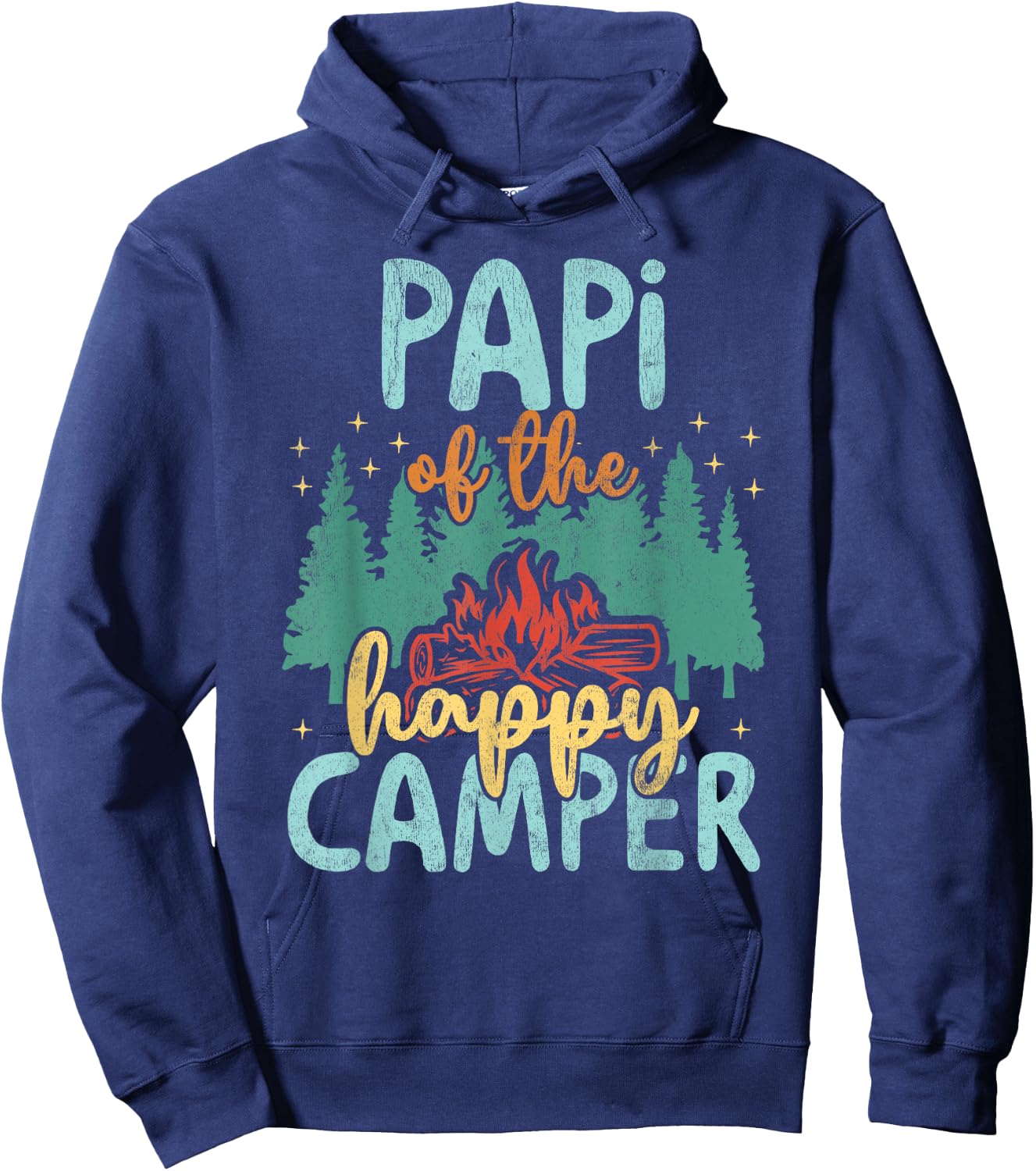 Papi of Happy Camper 1st Birthday Party Retro Papi Hoodie - Hoodie | Navy