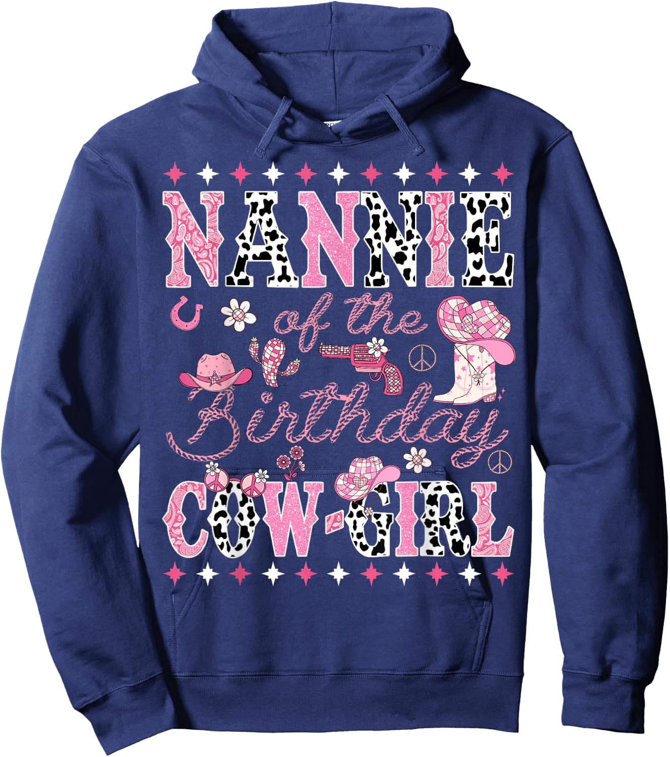 Nannie Of The Birthday Cow Girl Pink Rodeo Nannie Hoodie - Hoodie | Navy