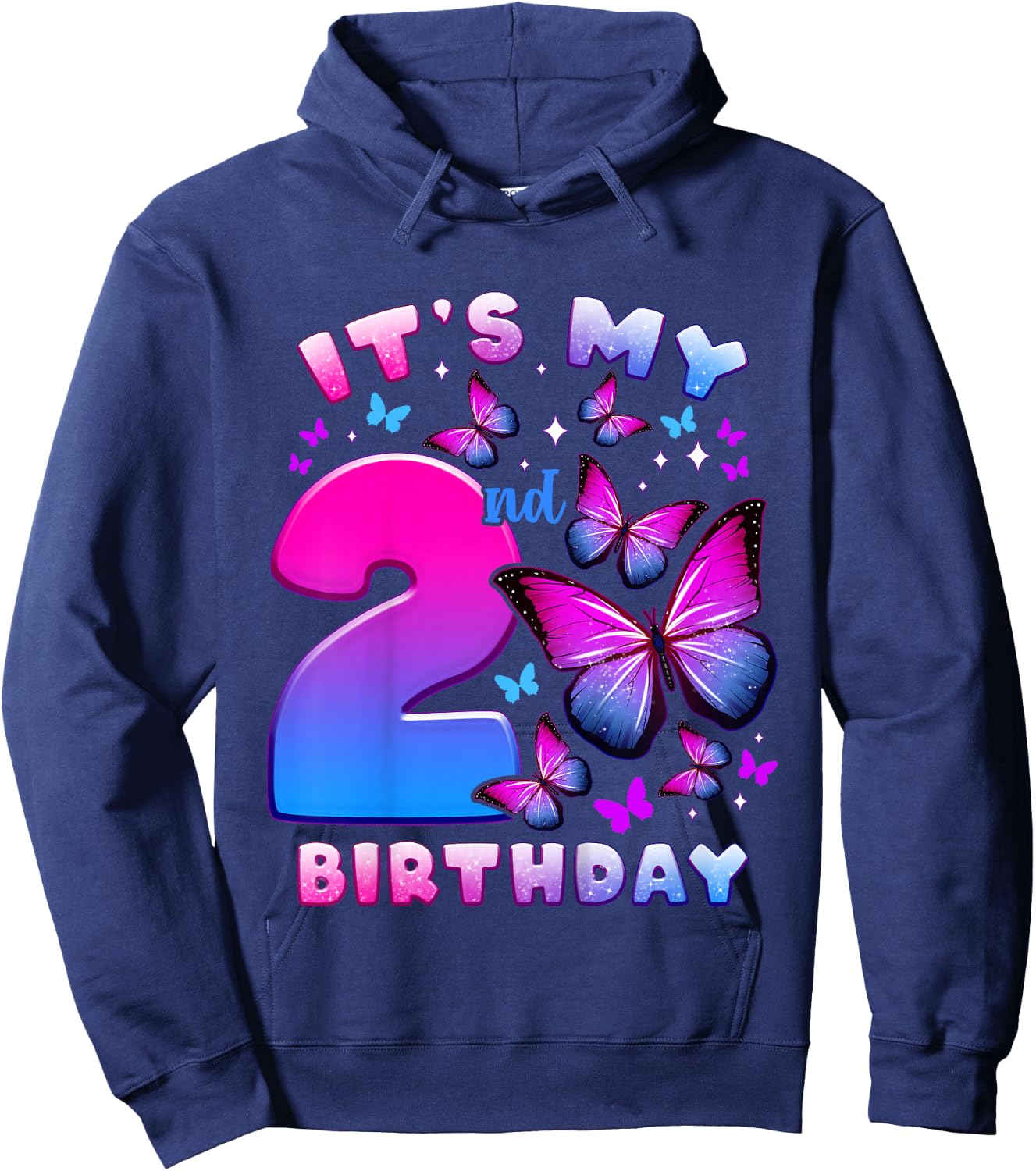 Birthday Girl 2 Years Old Butterfly Number 2 Hoodie - Hoodie | Navy