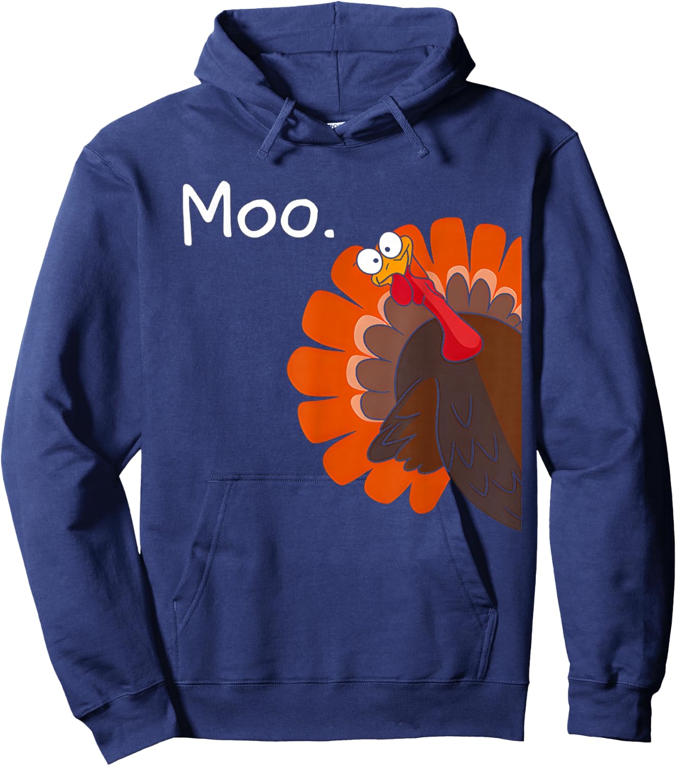 Funny Thanksgiving Turkey Moo Fake Cow Women Kids Hoodie - Hoodie | Navy