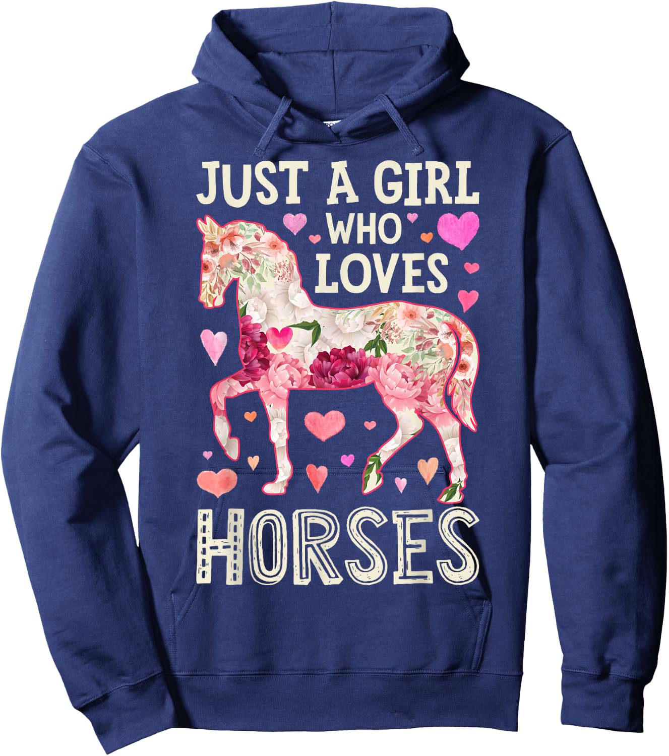 Horse Just A Girl Who Loves Horseback Riding Farm Flower Hoodie - Hoodie | Navy