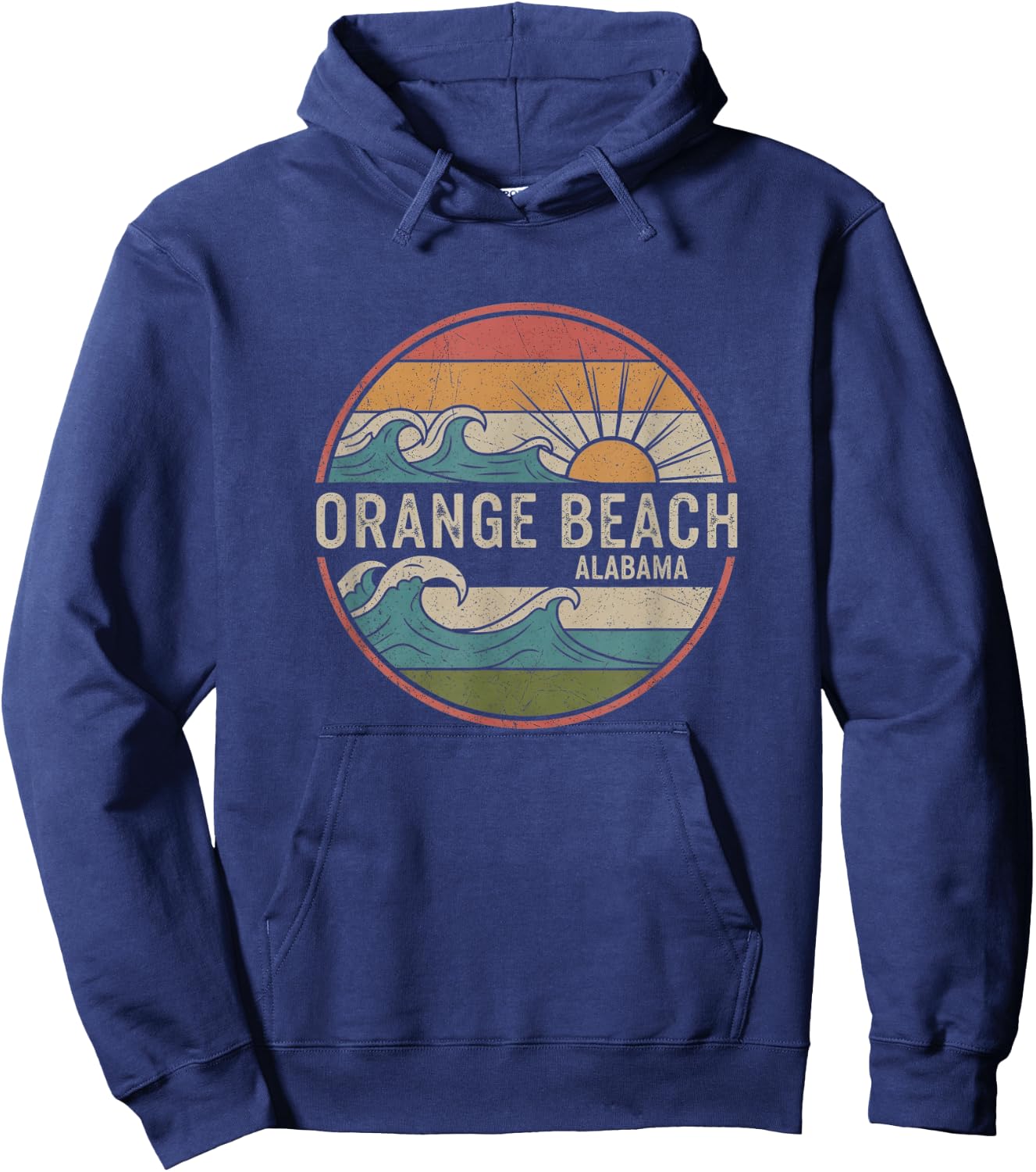 Retro Orange Beach Alabama Drawing Art Design Hoodie - Hoodie | Navy