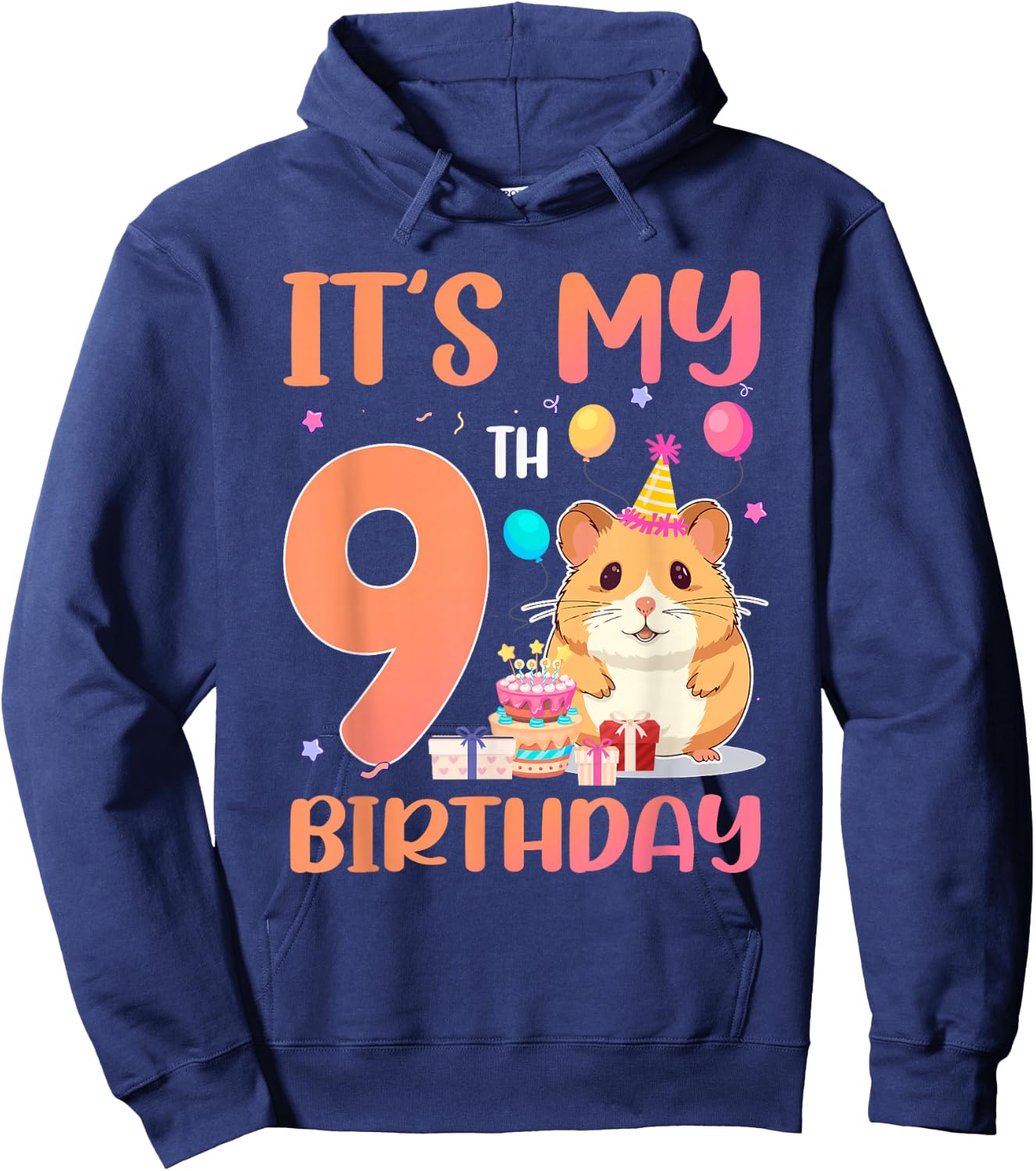 It's My 9th Birthday Cute Hamster 9 Year Old Kids Hoodie - Hoodie | Navy