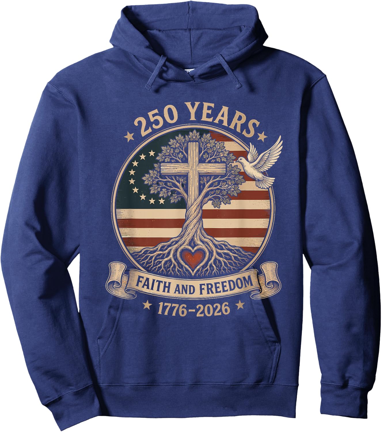 250 Years Faith and Freedom 1776-2026 Christian Patriotic Hoodie - Hoodie | Navy