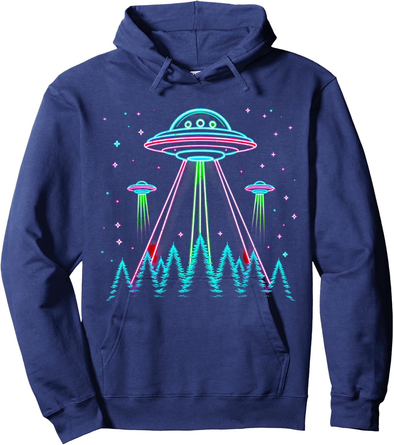 UFO Abduction Line Art Moon Day Alien Spaceship Sci-fi Hoodie - Hoodie | Navy