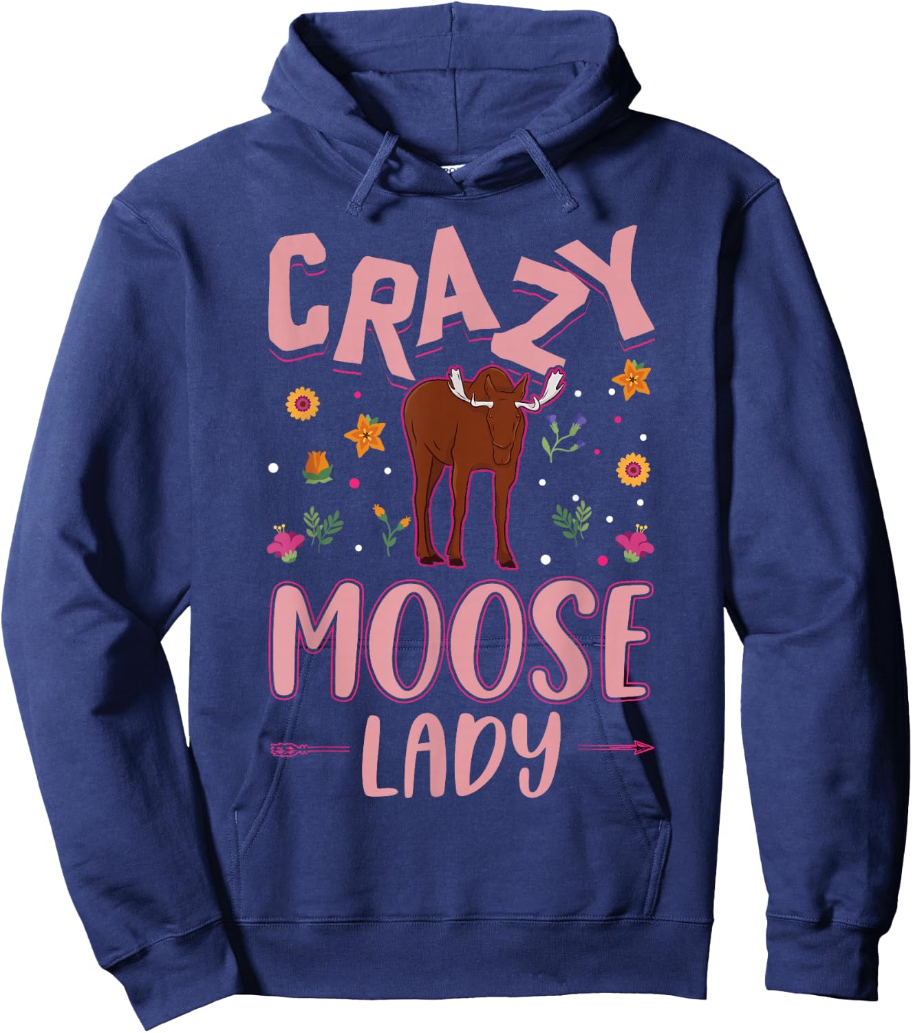Crazy Moose Lady Moose Antler Girl Moose Hoodie - Hoodie | Navy