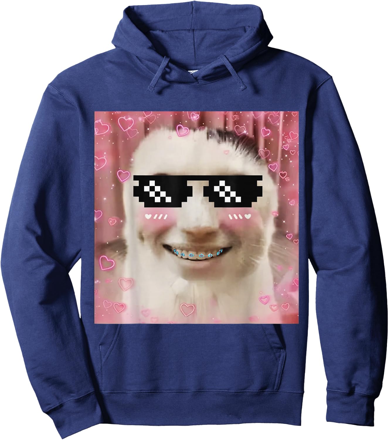 Goofy Ahh Cat Meme Dank Cursed Weirdcore Cringey Banana Cat Hoodie - Hoodie | Navy