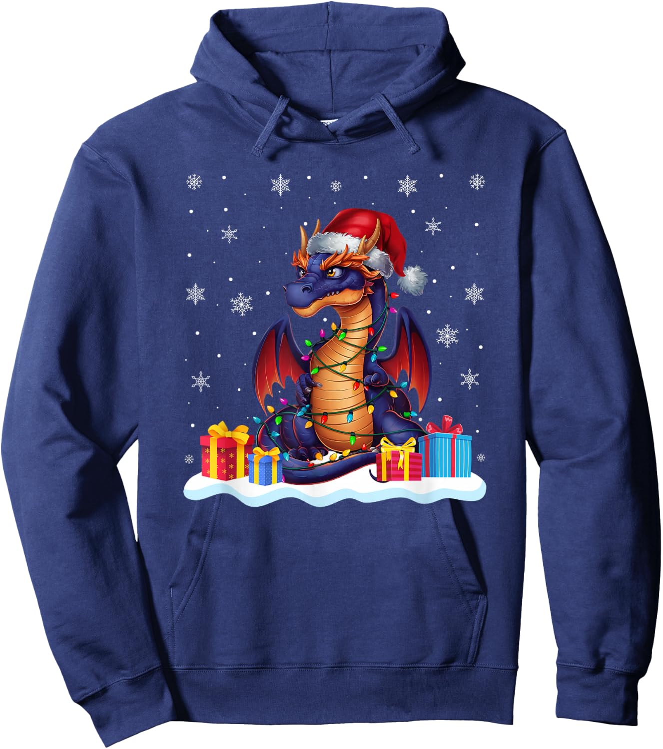 Dragon Santa Hat Christmas Tree Light Xmas Pajama Hoodie - Hoodie | Navy