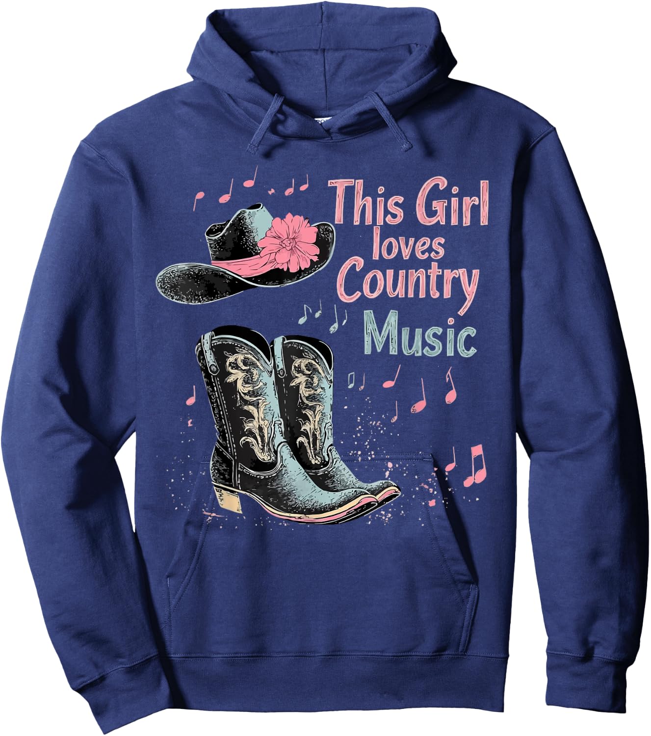 This Girl Loves Country Music Texas Boot Cowgirl Music Lover , Black, S Hoodie - Hoodie | Navy