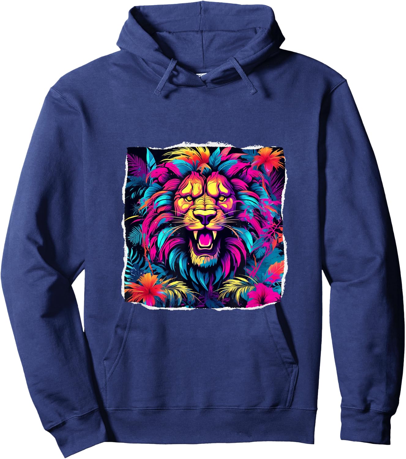 Neon Mane Lion Art: Colorful Jungle Design for All Hoodie - Hoodie | Navy