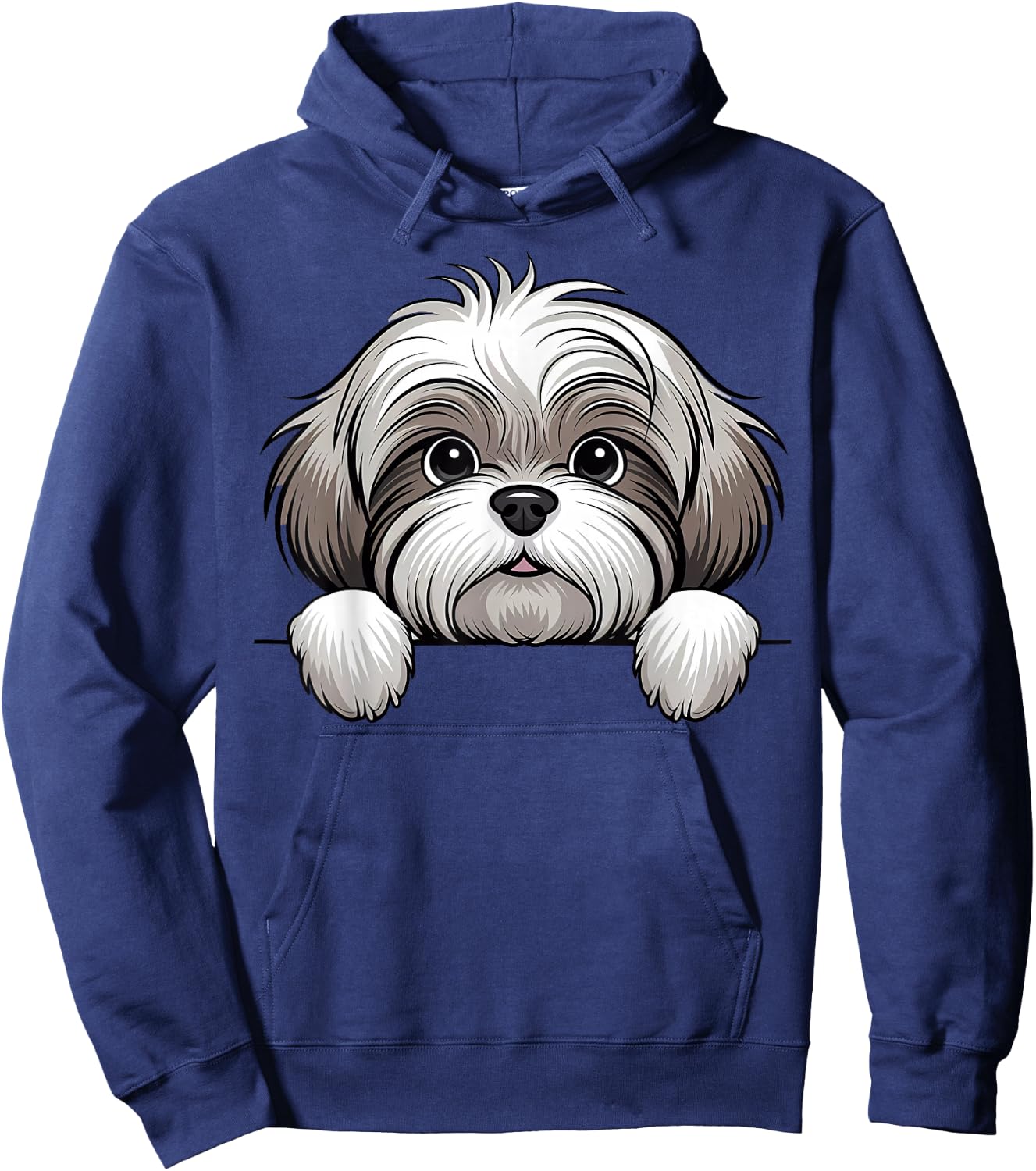 Cute Lhasa Apso Peeking Pocket Puppy Funny Dog Lover Hoodie - Hoodie | Navy