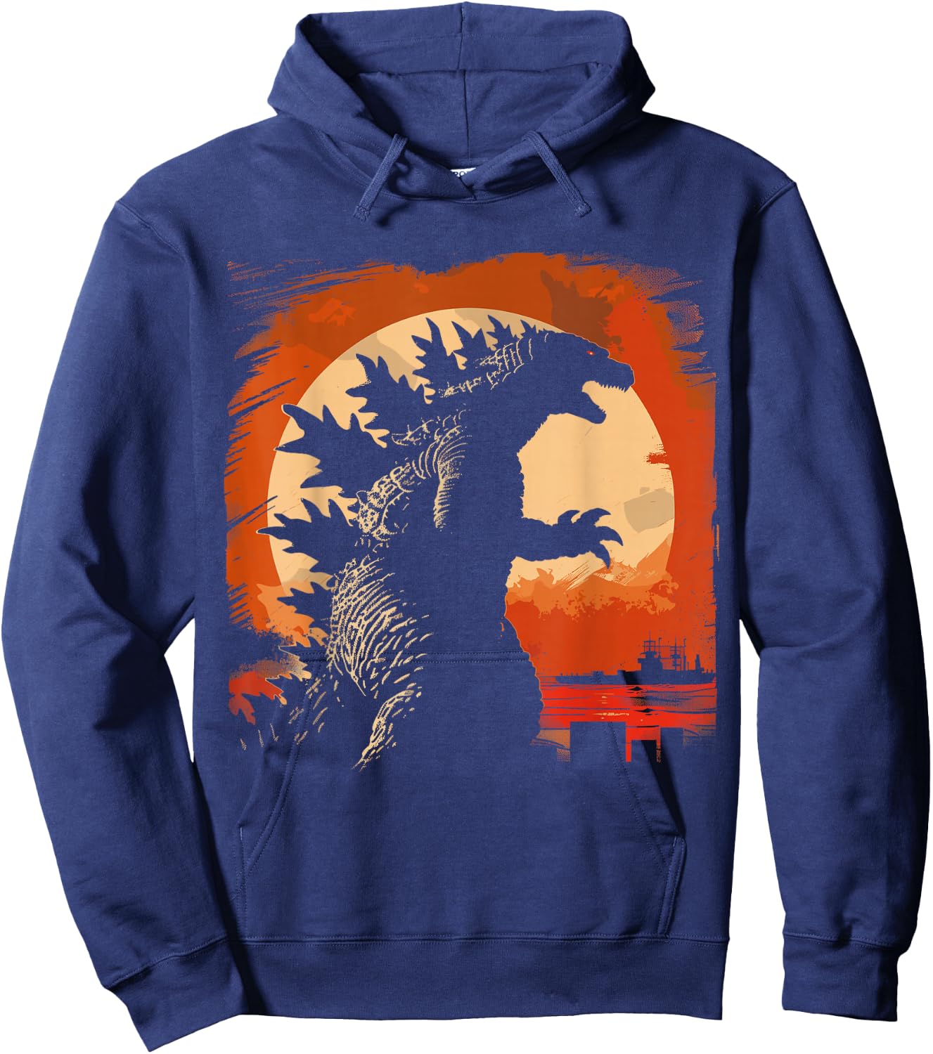 Retro Vintage Japanese Art Legendary Rare Kaiju , -Adults, -Kids, Black, Small, Short Sleeve Hoodie - Hoodie | Navy