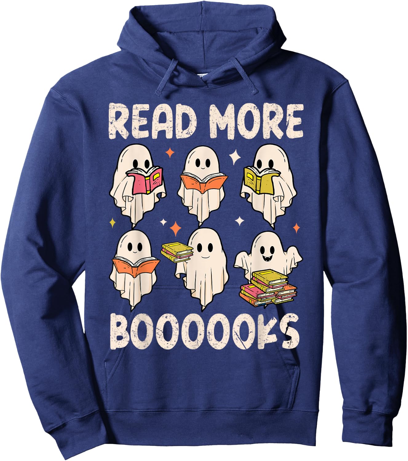 Groovy Halloween Ghost Read More Boooooks Librarian Teacher Women Kids Hoodie - Hoodie | Navy