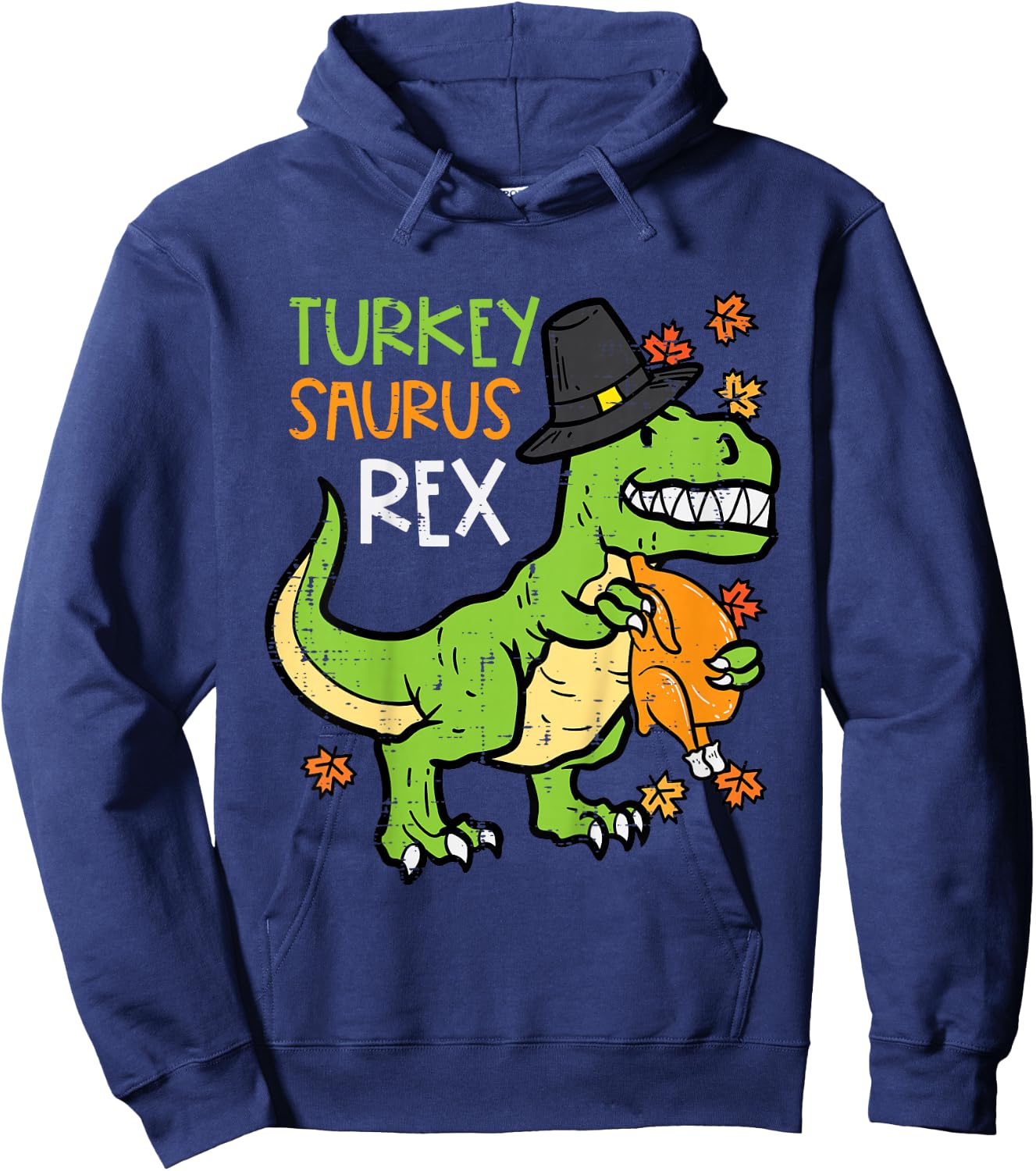 Kids Thanksgiving Turkey Saurus Rex Dino Fall Boys Kids Toddler Hoodie - Hoodie | Navy