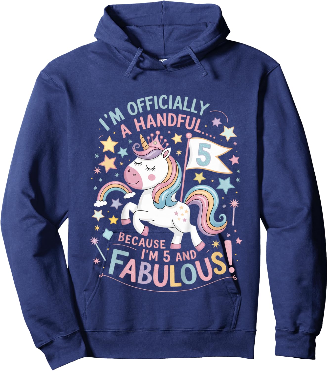 Kids I'm Officially A Handful Unicorn 5th Birthday Girl Shirt Hoodie - Hoodie | Navy