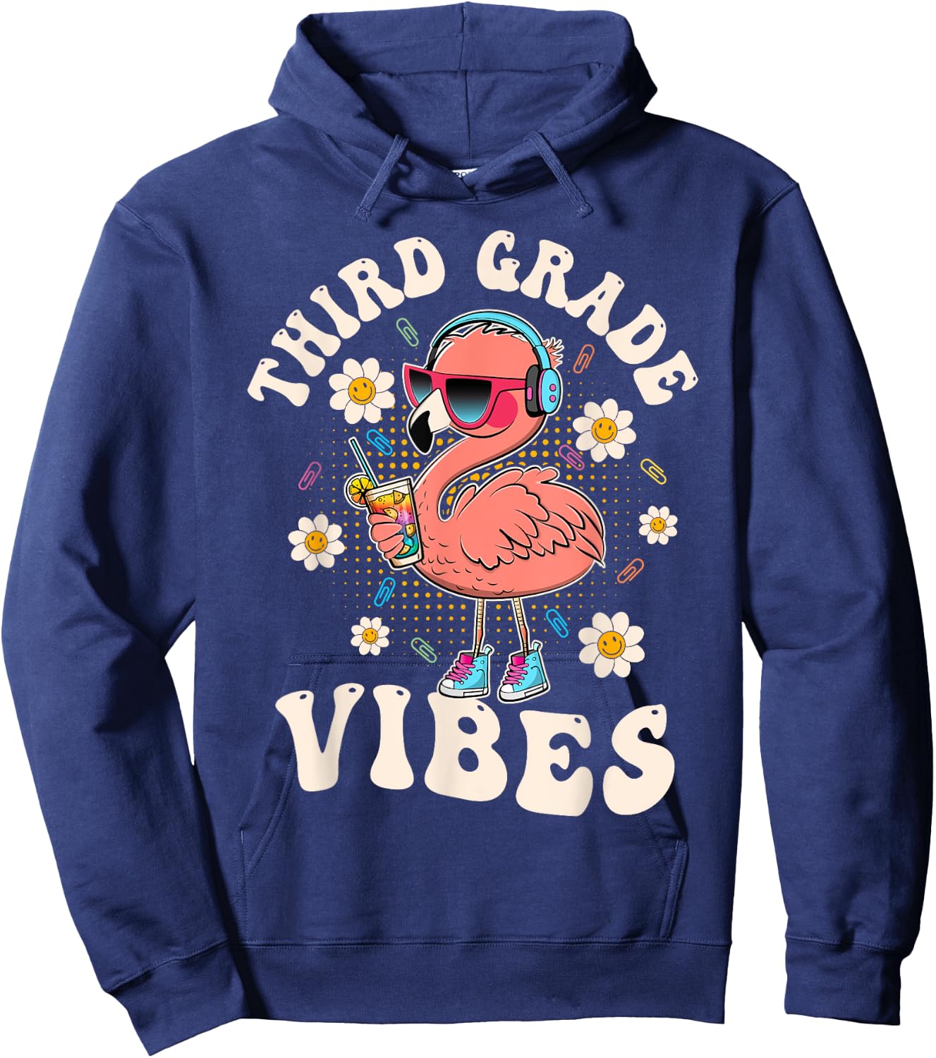 Flamingo Back to School Third Grade Vibes Teacher 3rd Grade Men Women Girls Kids Hoodie - Hoodie | Navy
