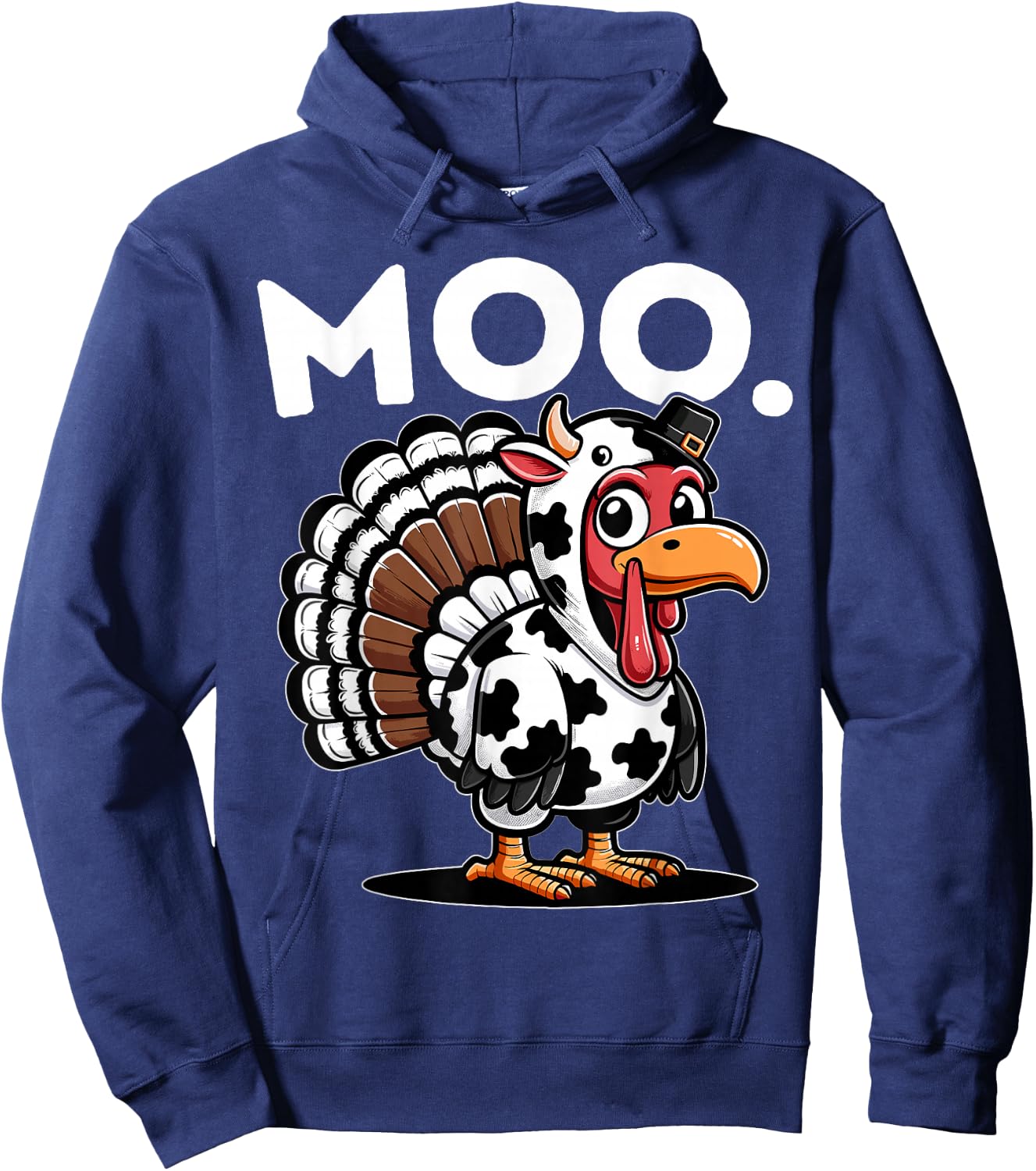 Turkey Moo Funny Cow Thanksgiving Kids Boys Girls Men Women Hoodie - Hoodie | Navy