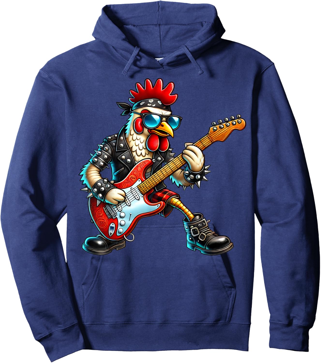 Funny Punk Chicken Rock N Roll Chicken Guitar Band Hoodie - Hoodie | Navy