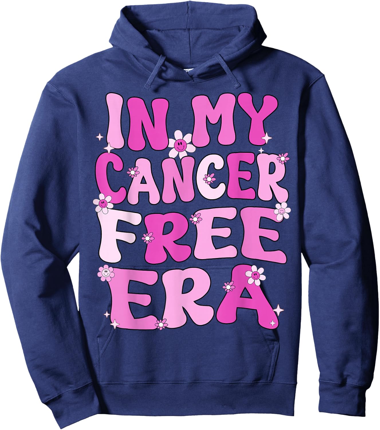 In My Cancer Free Era Retro Groovy Breast Cancer Awareness Hoodie - Hoodie | Navy