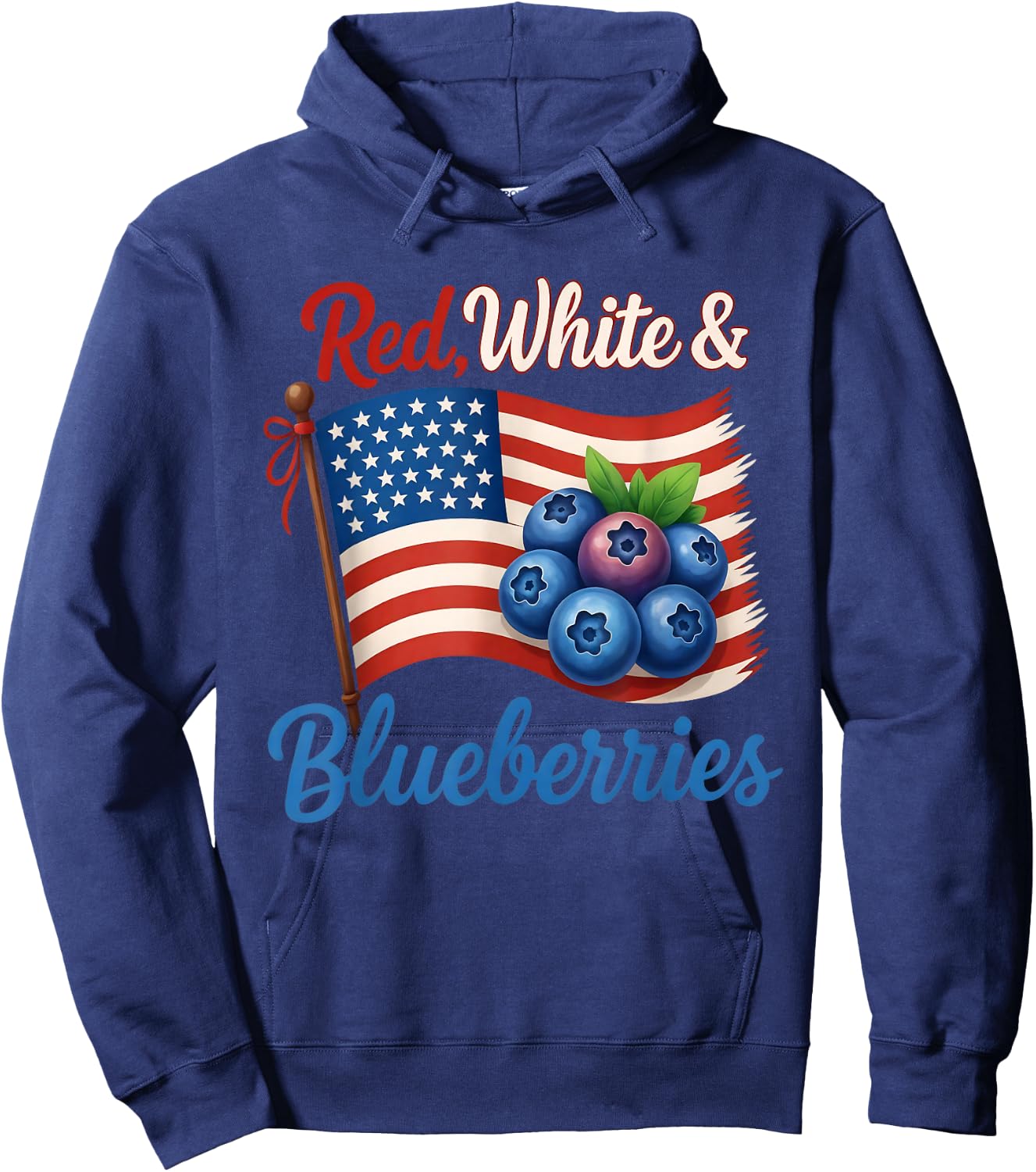 (2 Side) Red White Blueberries Funny Patriotic USA Flag Hoodie - Hoodie | Navy